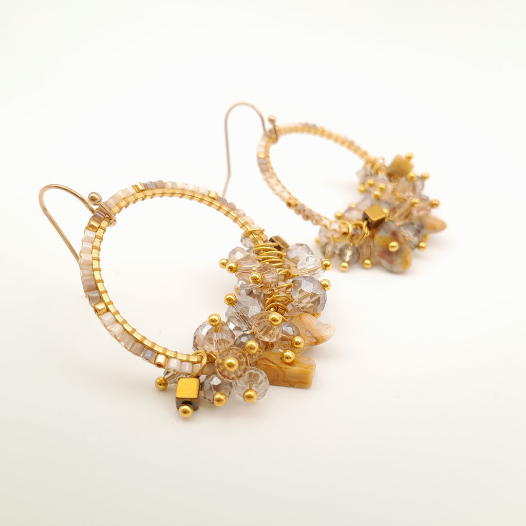 Miyuki Hoop Crystal Earrings - Champagne