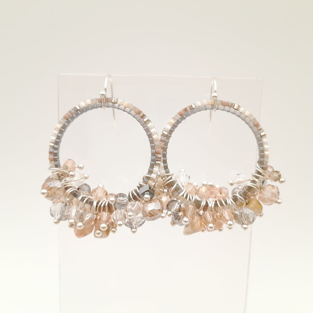 Miyuki Hoop Crystal Earrings - Champagne