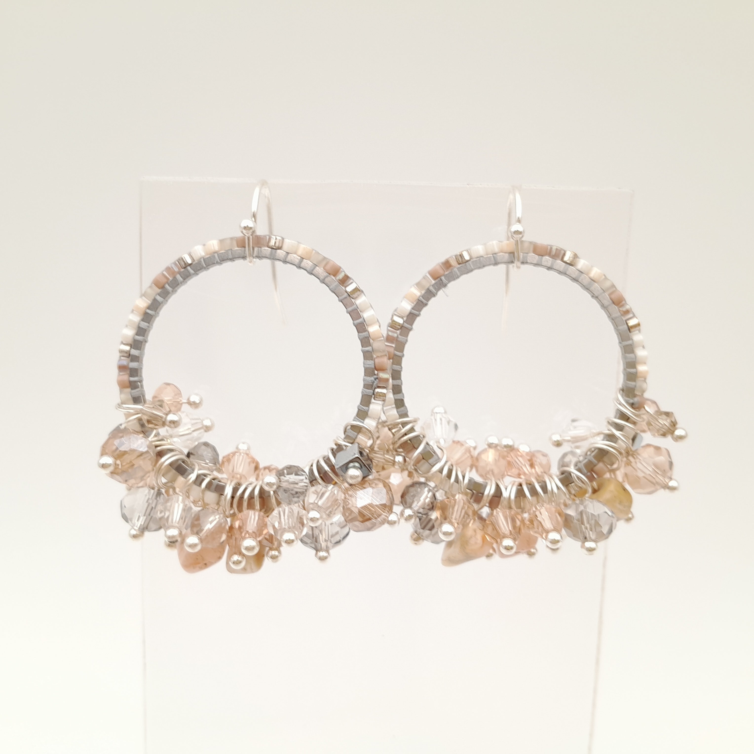 Miyuki Hoop Crystal Earrings - Champagne