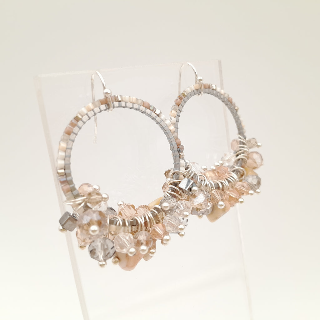 Miyuki Hoop Crystal Earrings - Champagne