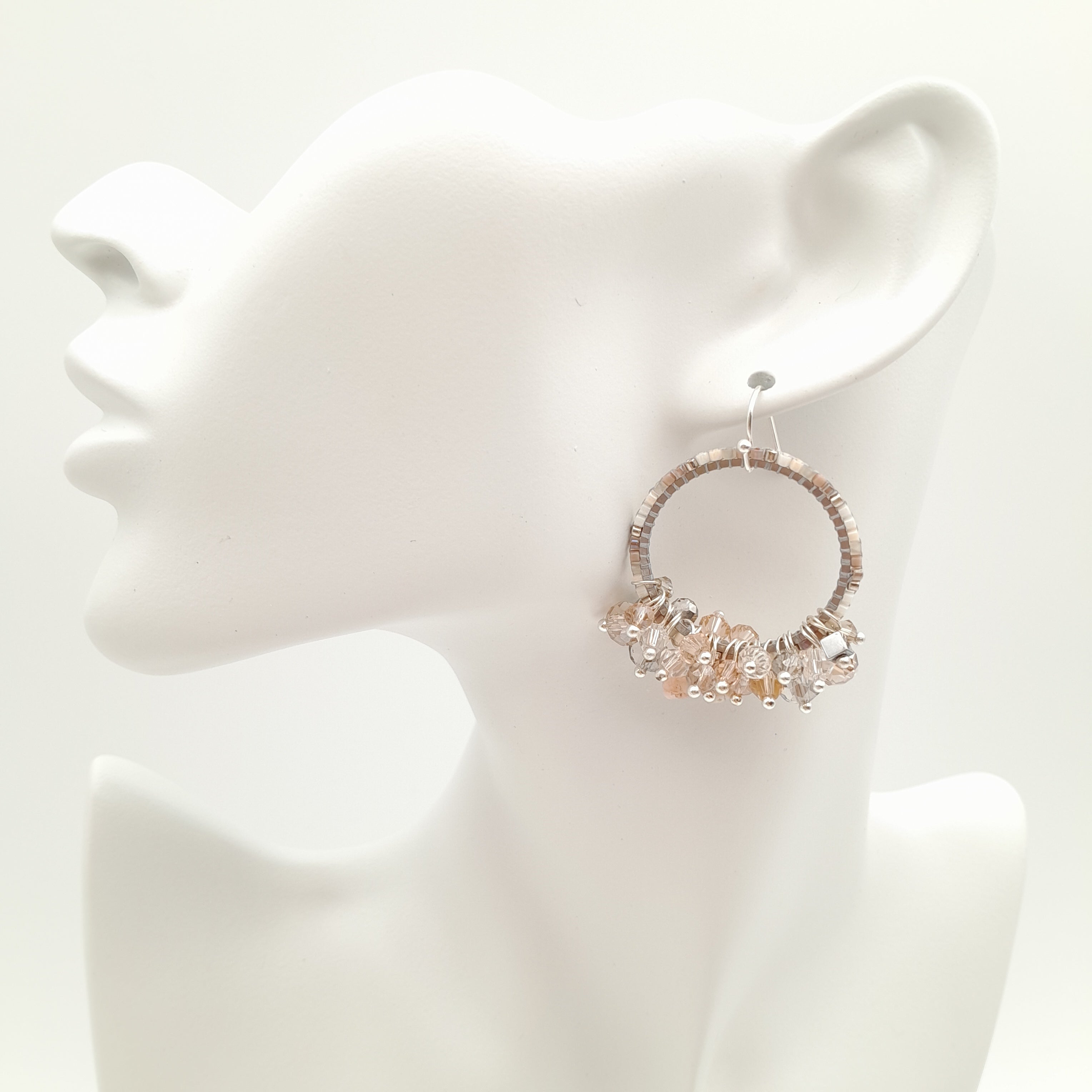 Miyuki Hoop Crystal Earrings - Champagne