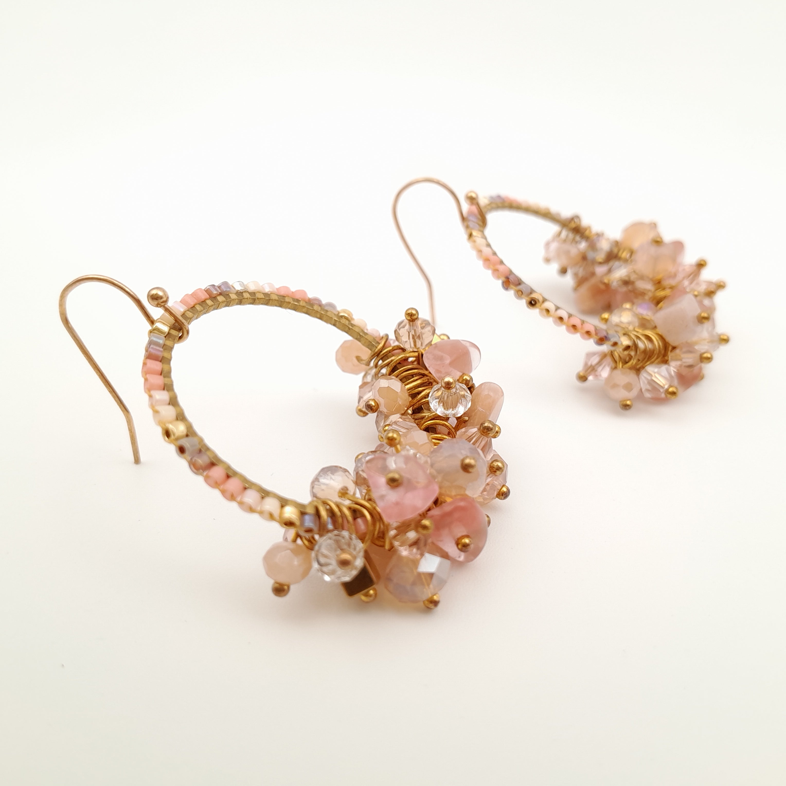 Miyuki Hoop Crystal Earrings - Salmon