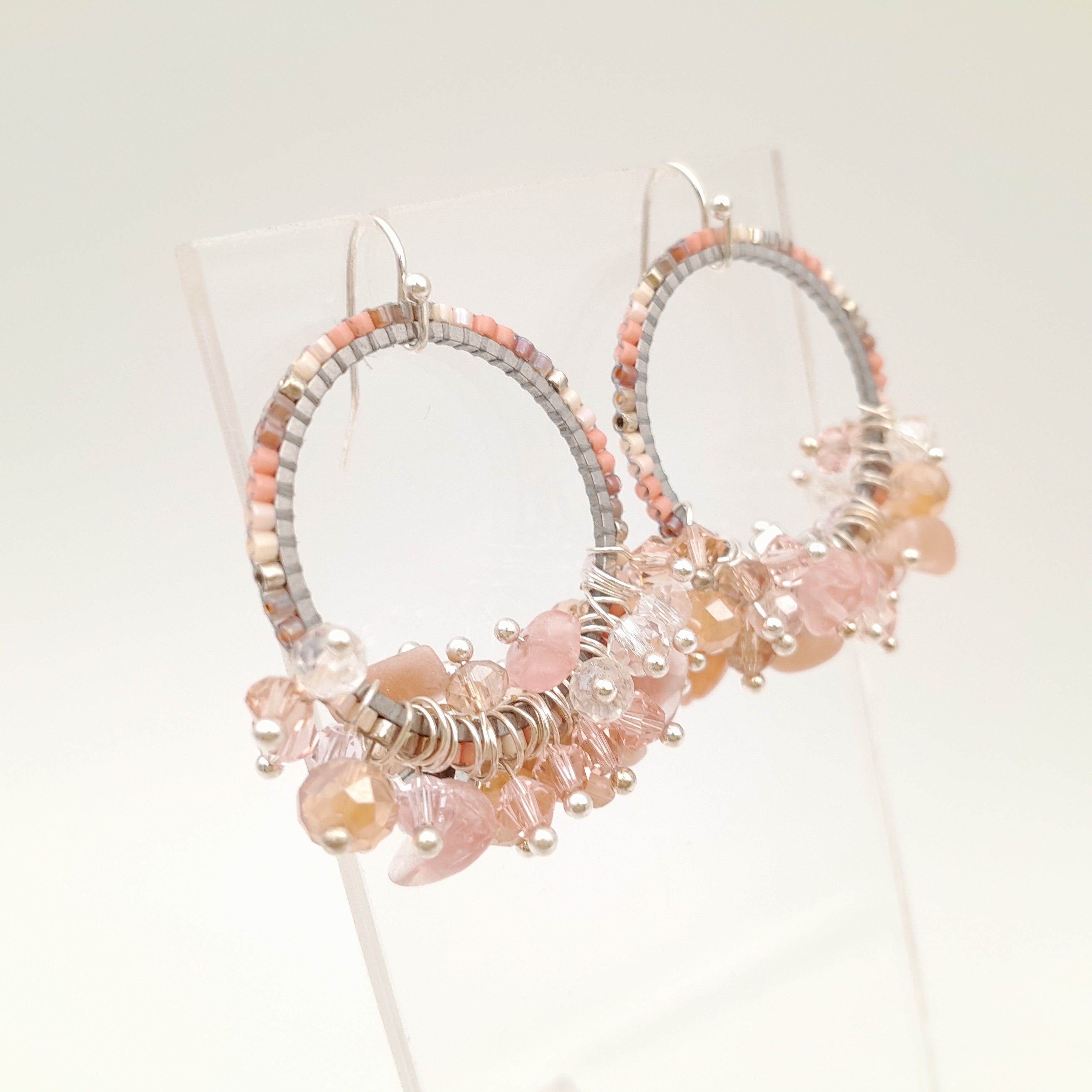 Miyuki Hoop Crystal Earrings - Salmon