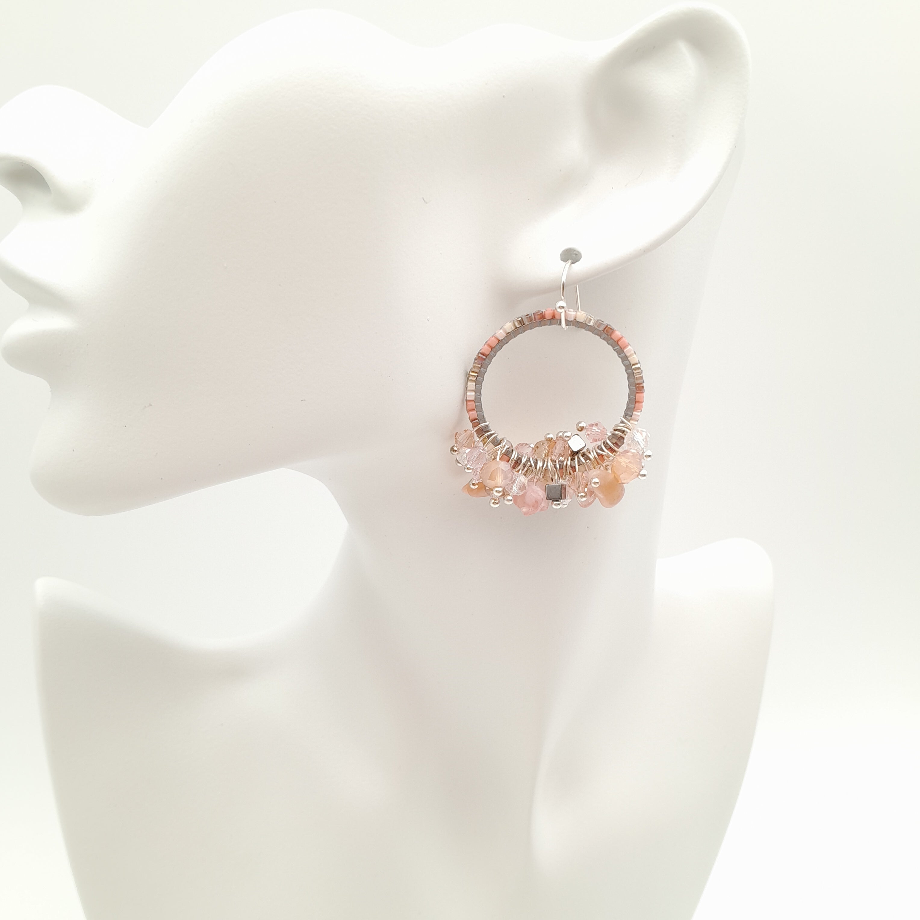 Miyuki Hoop Crystal Earrings - Salmon