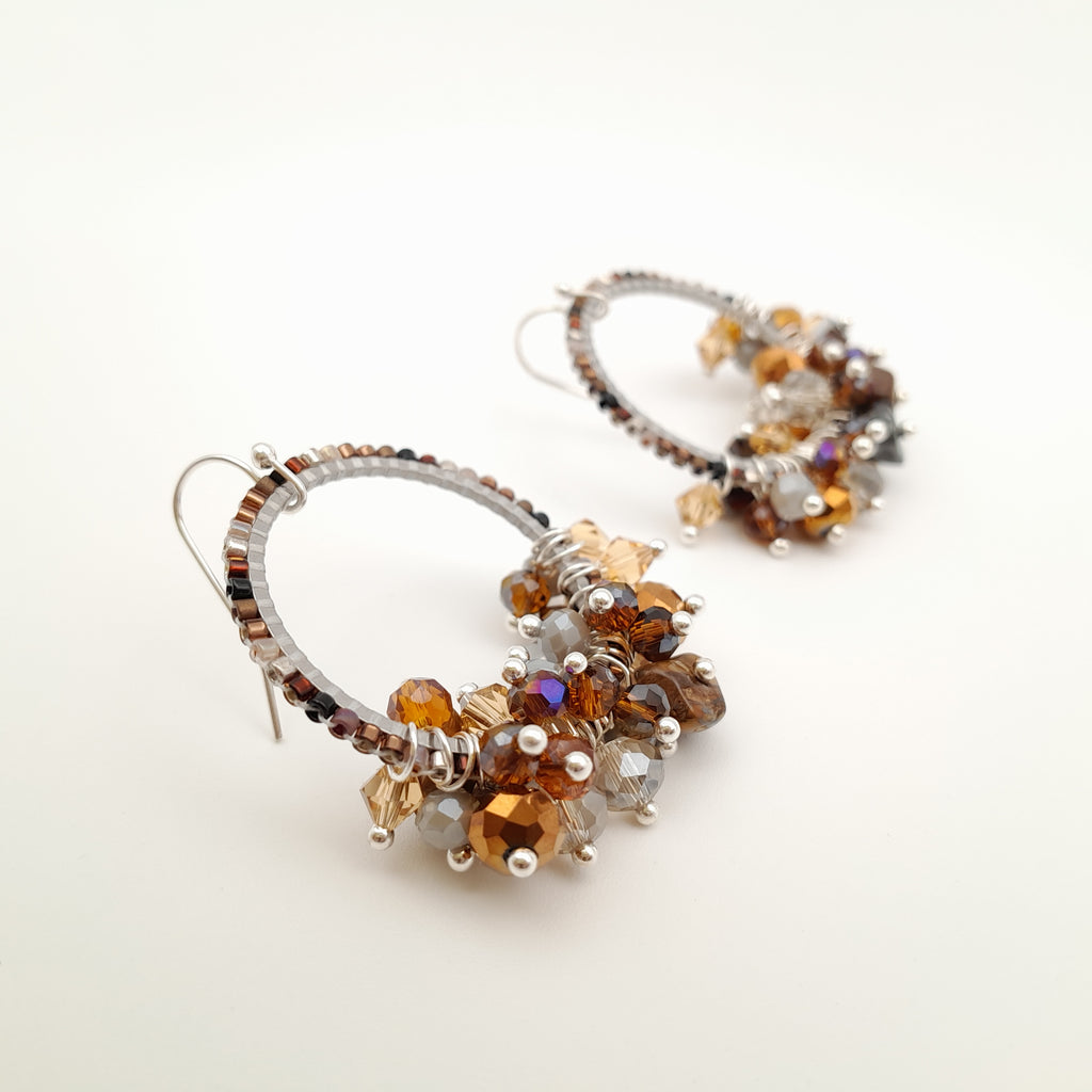 Miyuki Hoop Crystal Earrings - Brown