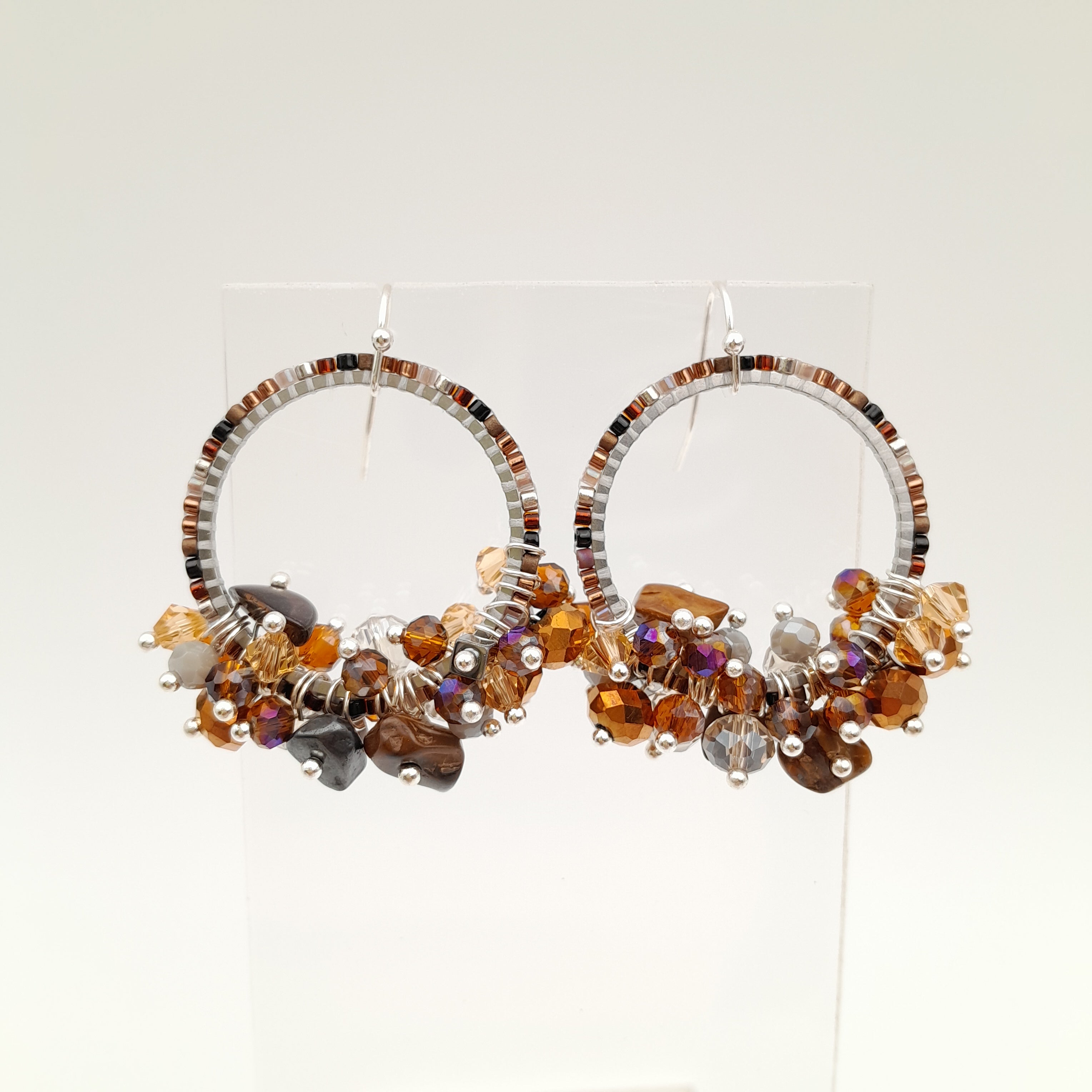 Miyuki Hoop Crystal Earrings - Brown