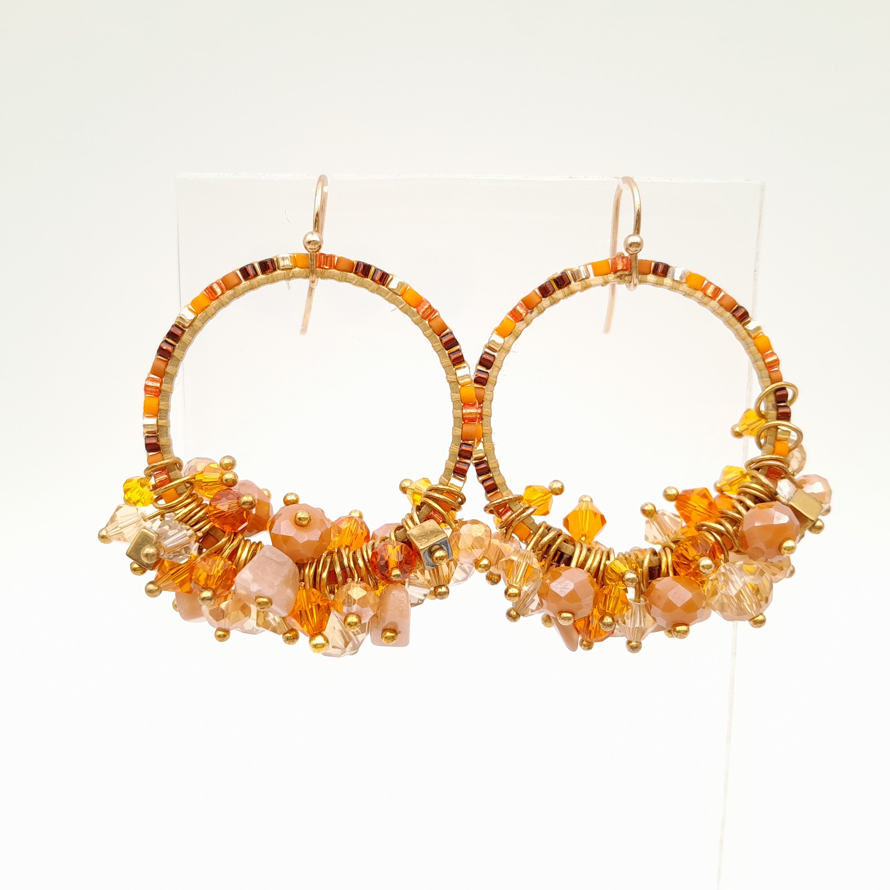 Miyuki Hoop Crystal Earrings - Orange