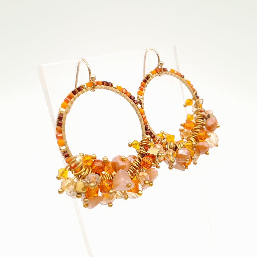 Miyuki Hoop Crystal Earrings - Orange