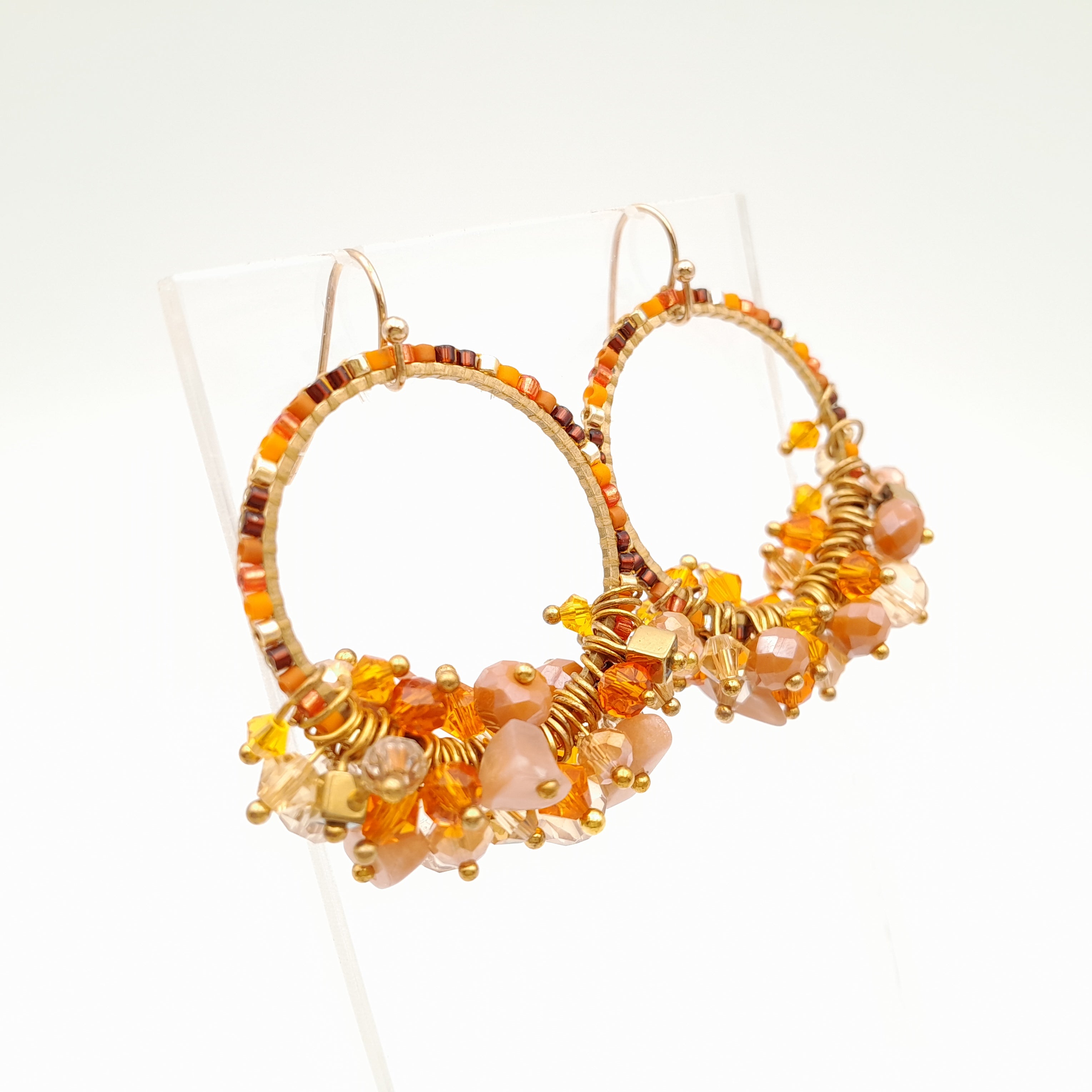 Miyuki Hoop Crystal Earrings - Orange
