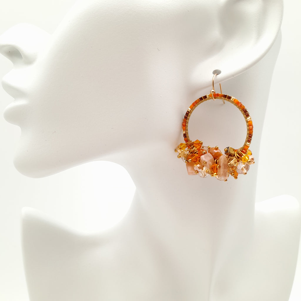 Miyuki Hoop Crystal Earrings - Orange