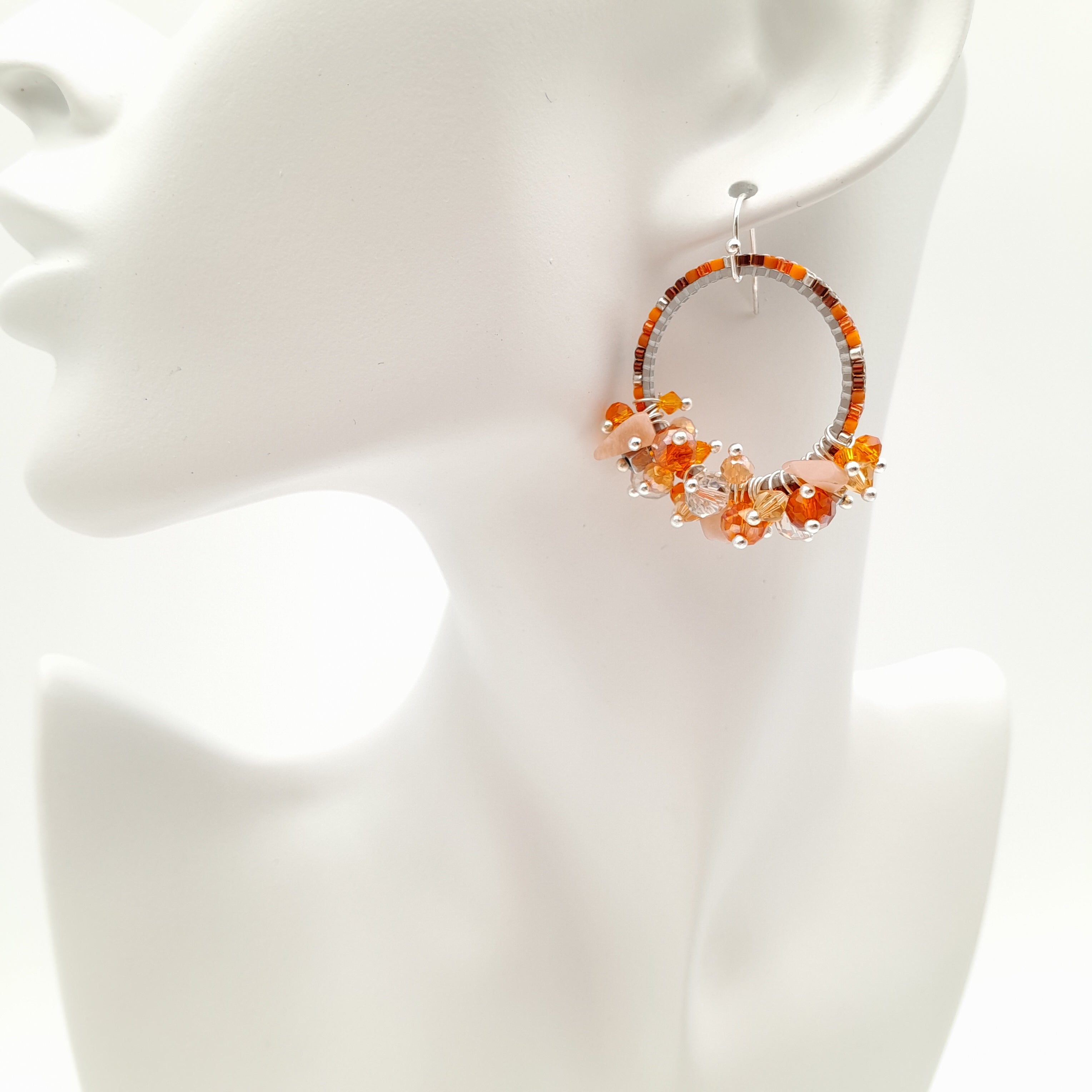 Miyuki Hoop Crystal Earrings - Orange