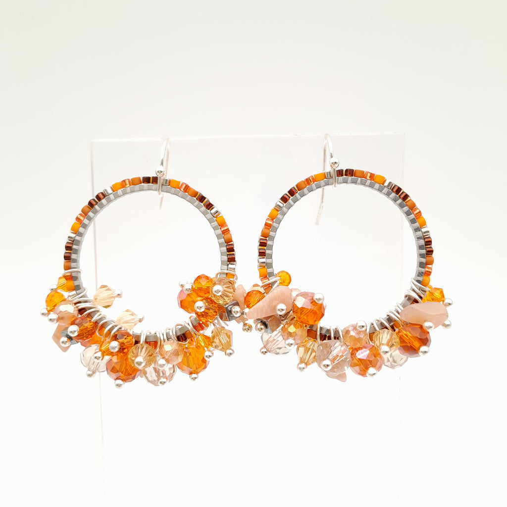 Miyuki Hoop Crystal Earrings - Orange
