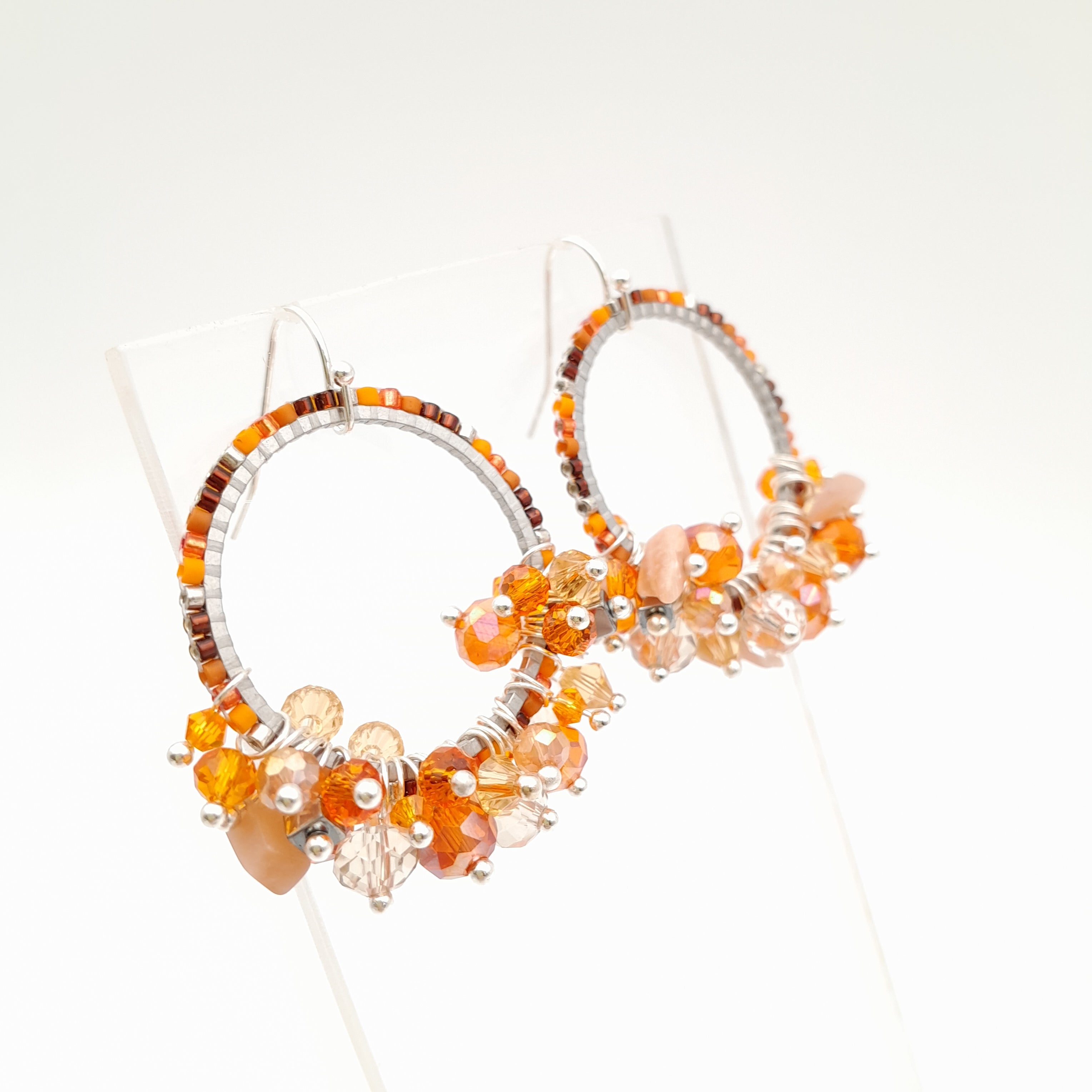 Miyuki Hoop Crystal Earrings - Orange