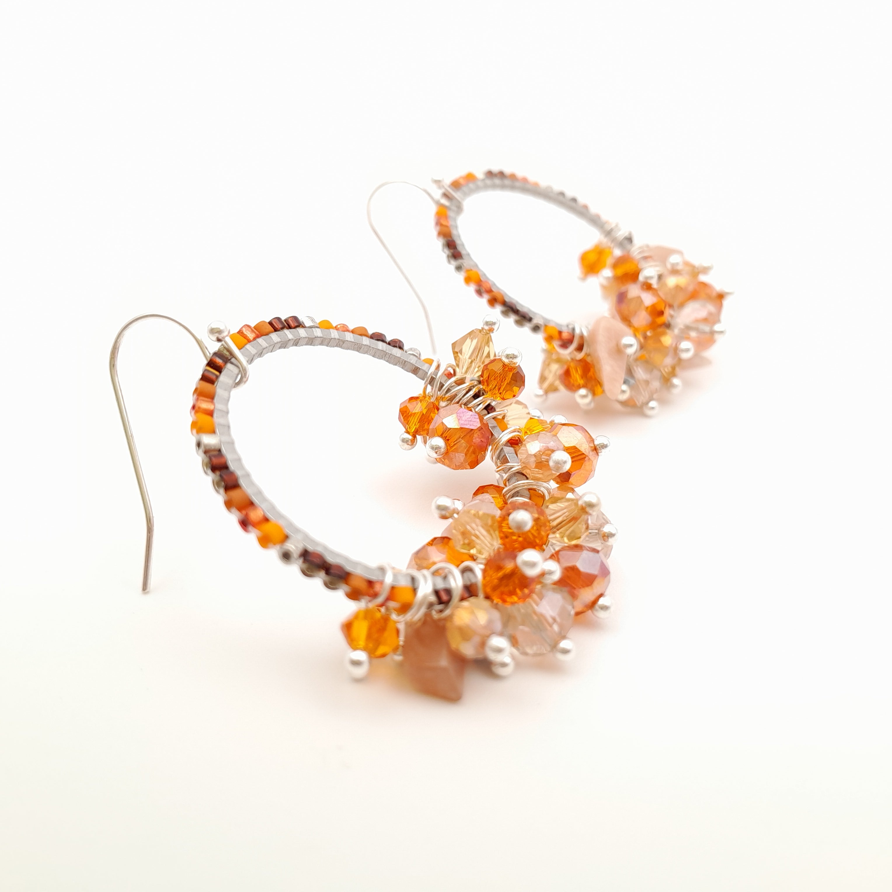 Miyuki Hoop Crystal Earrings - Orange