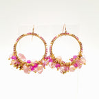 Miyuki Hoop Crystal Earrings - Hot Pink