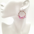 Miyuki Hoop Crystal Earrings - Hot Pink