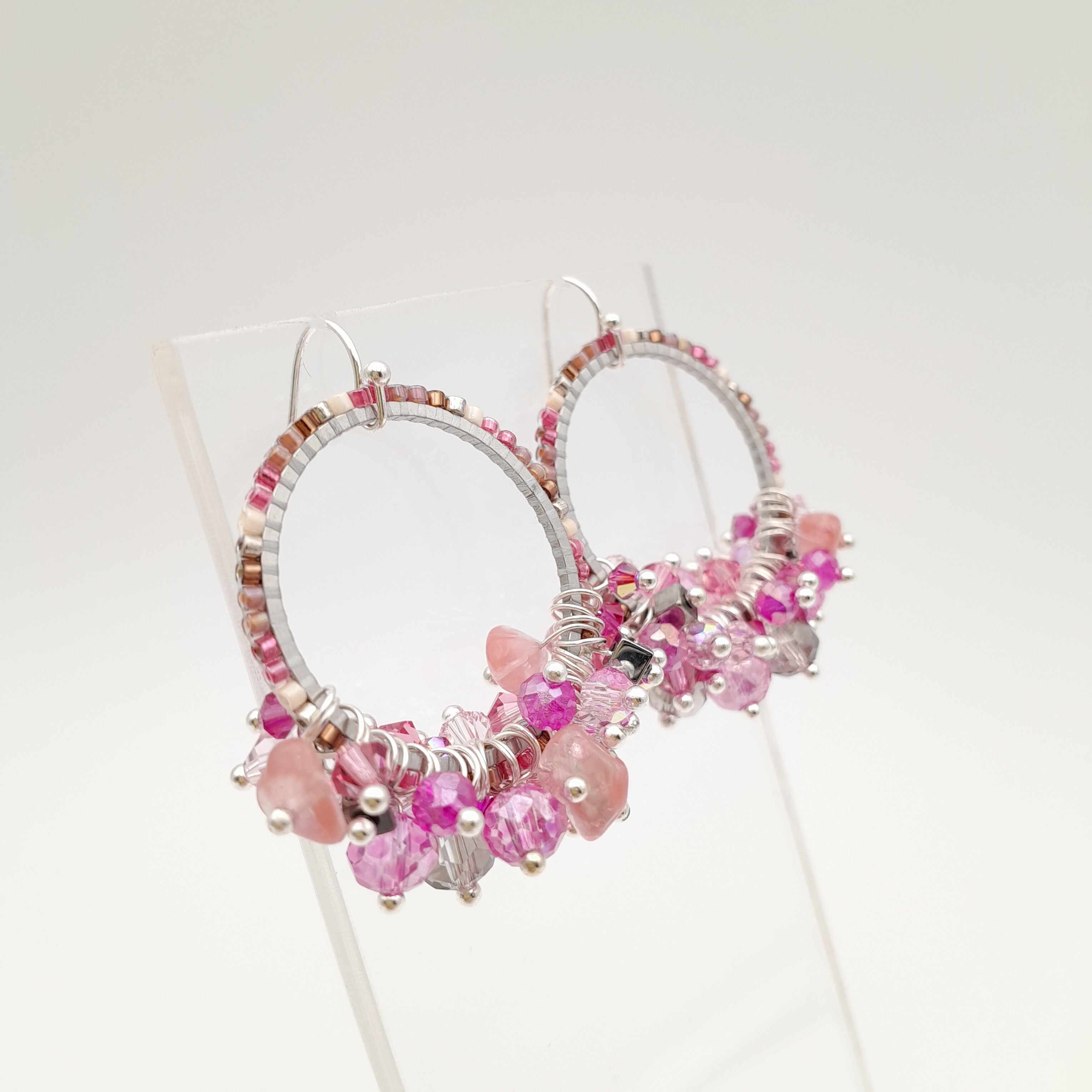 Miyuki Hoop Crystal Earrings - Hot Pink