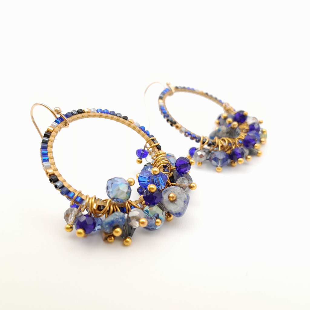 Miyuki Hoop Crystal Earrings - Navy