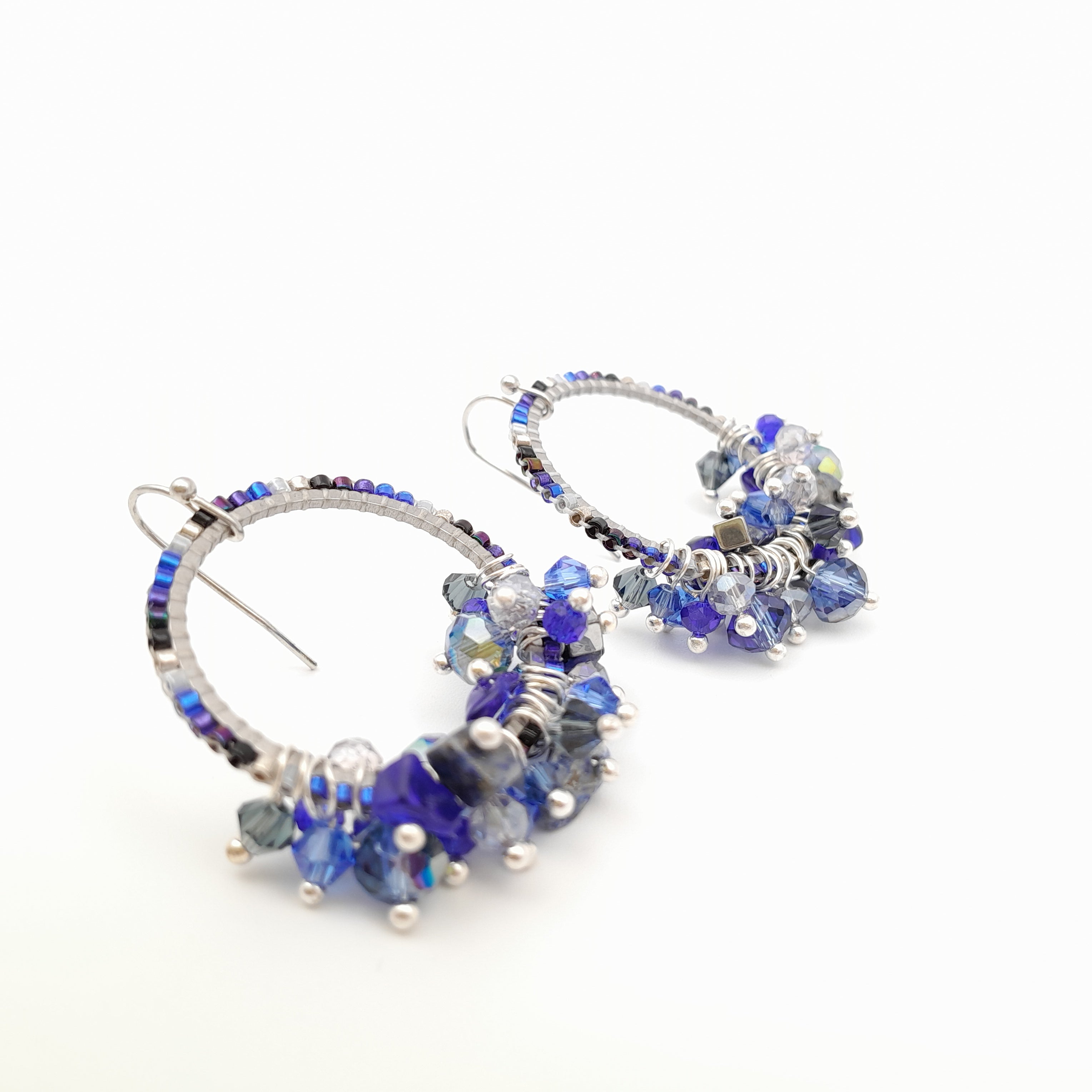 Miyuki Hoop Crystal Earrings - Navy