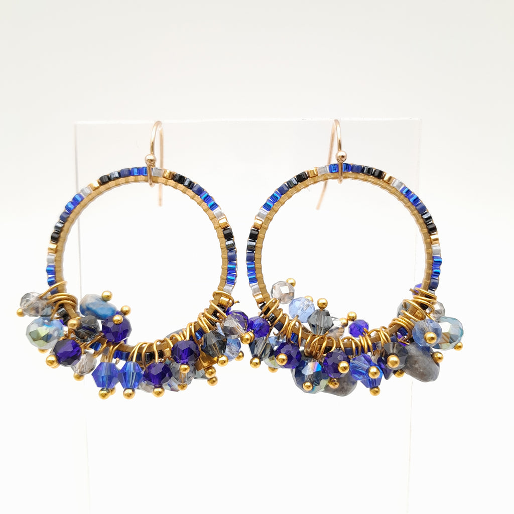 Miyuki Hoop Crystal Earrings - Navy
