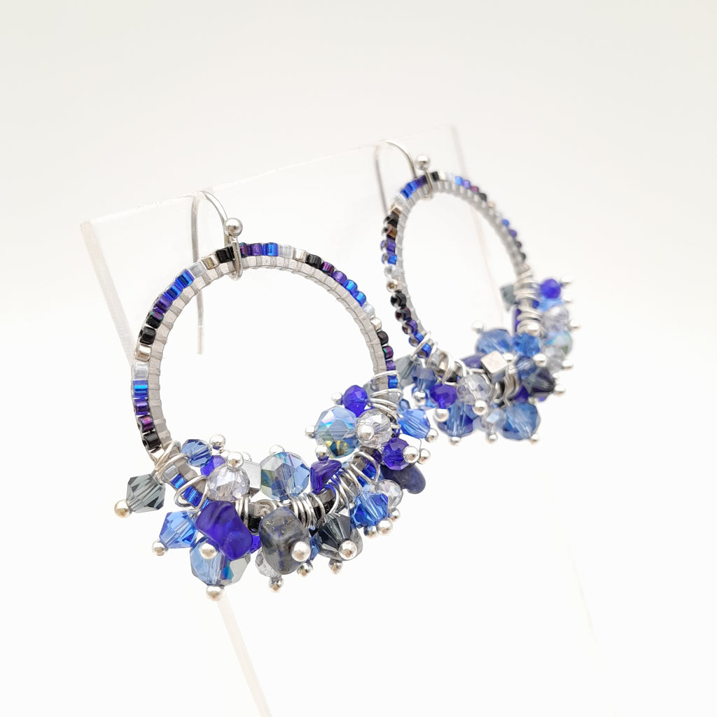 Miyuki Hoop Crystal Earrings - Navy