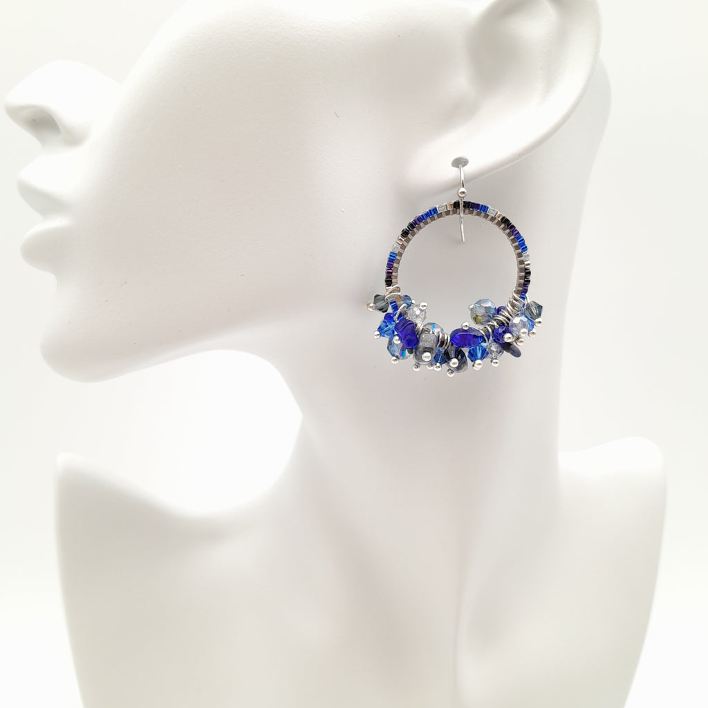Miyuki Hoop Crystal Earrings - Navy