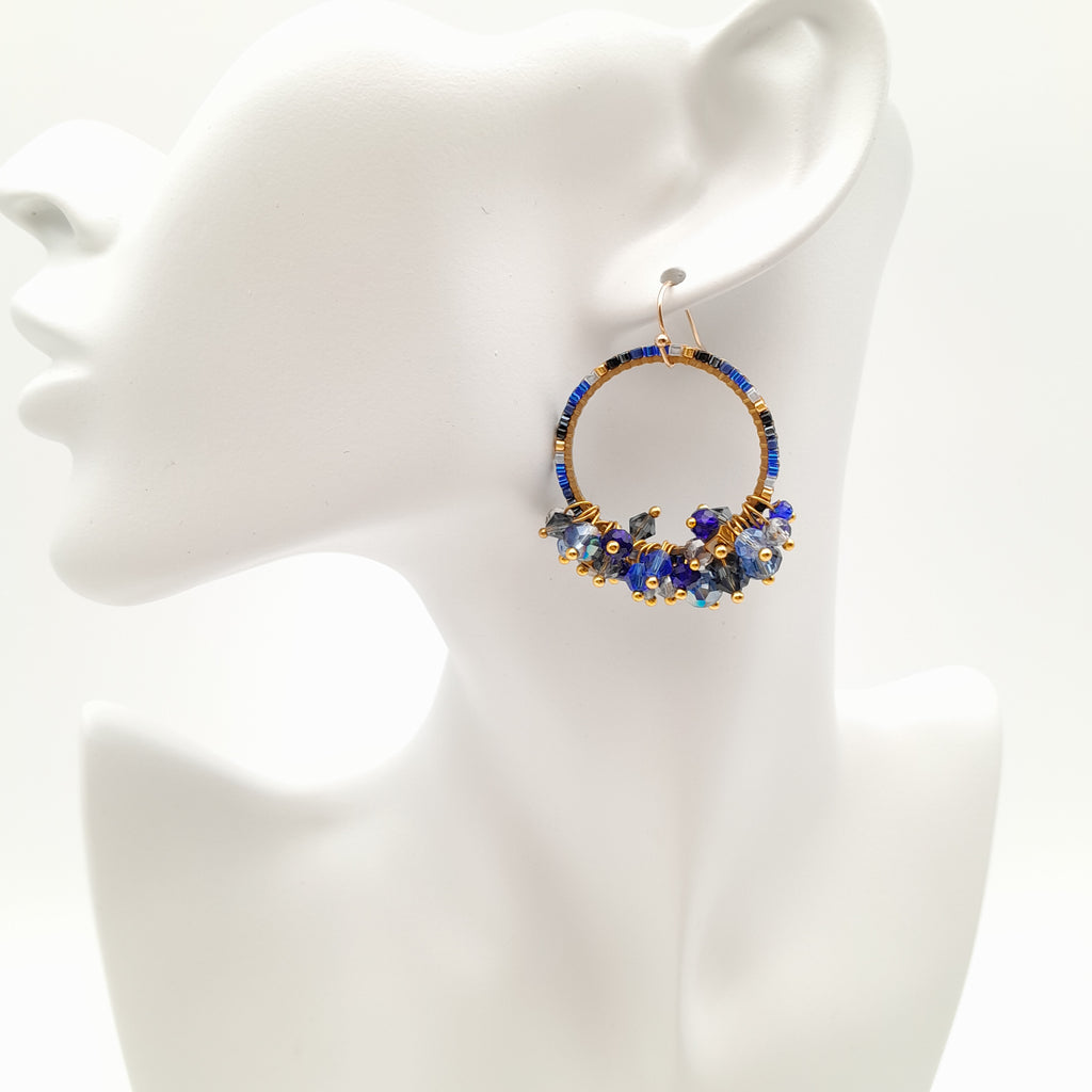 Miyuki Hoop Crystal Earrings - Navy