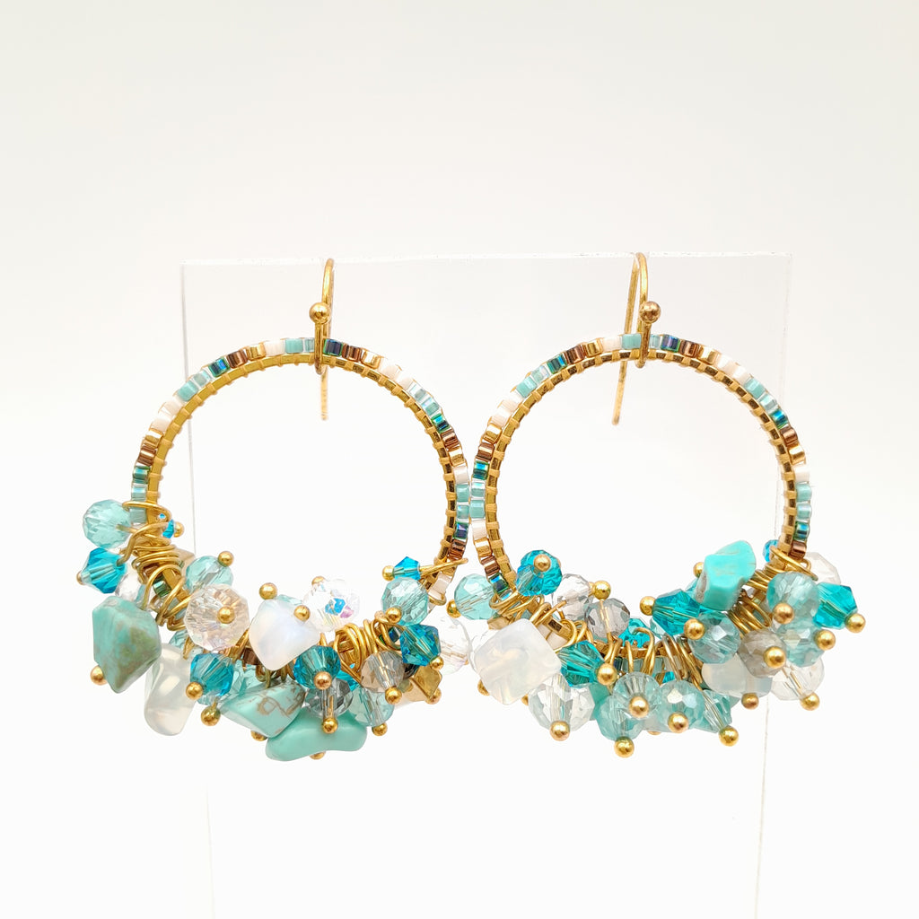 Miyuki Hoop Crystal Earrings - Turquoise