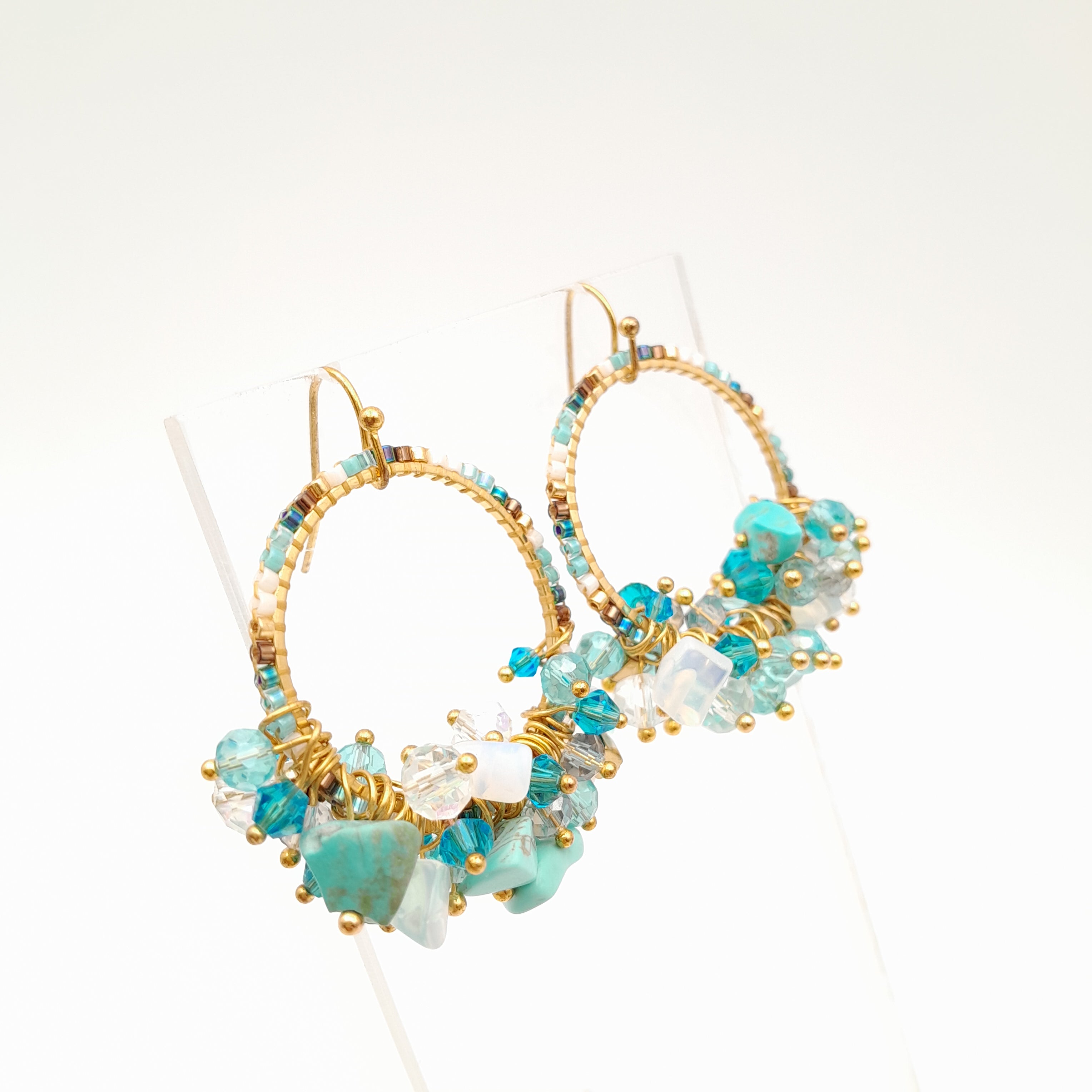 Miyuki Hoop Crystal Earrings - Turquoise