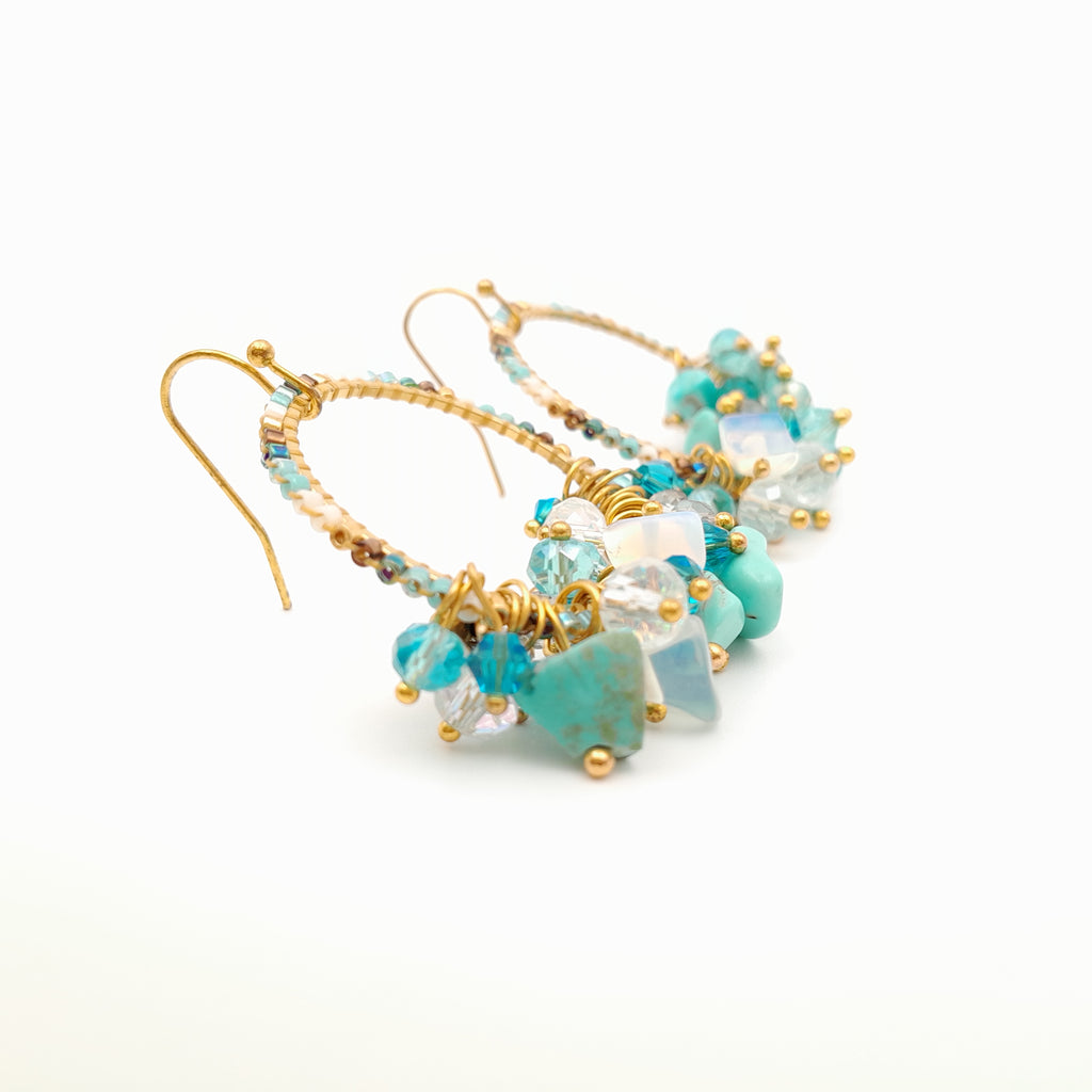 Miyuki Hoop Crystal Earrings - Turquoise