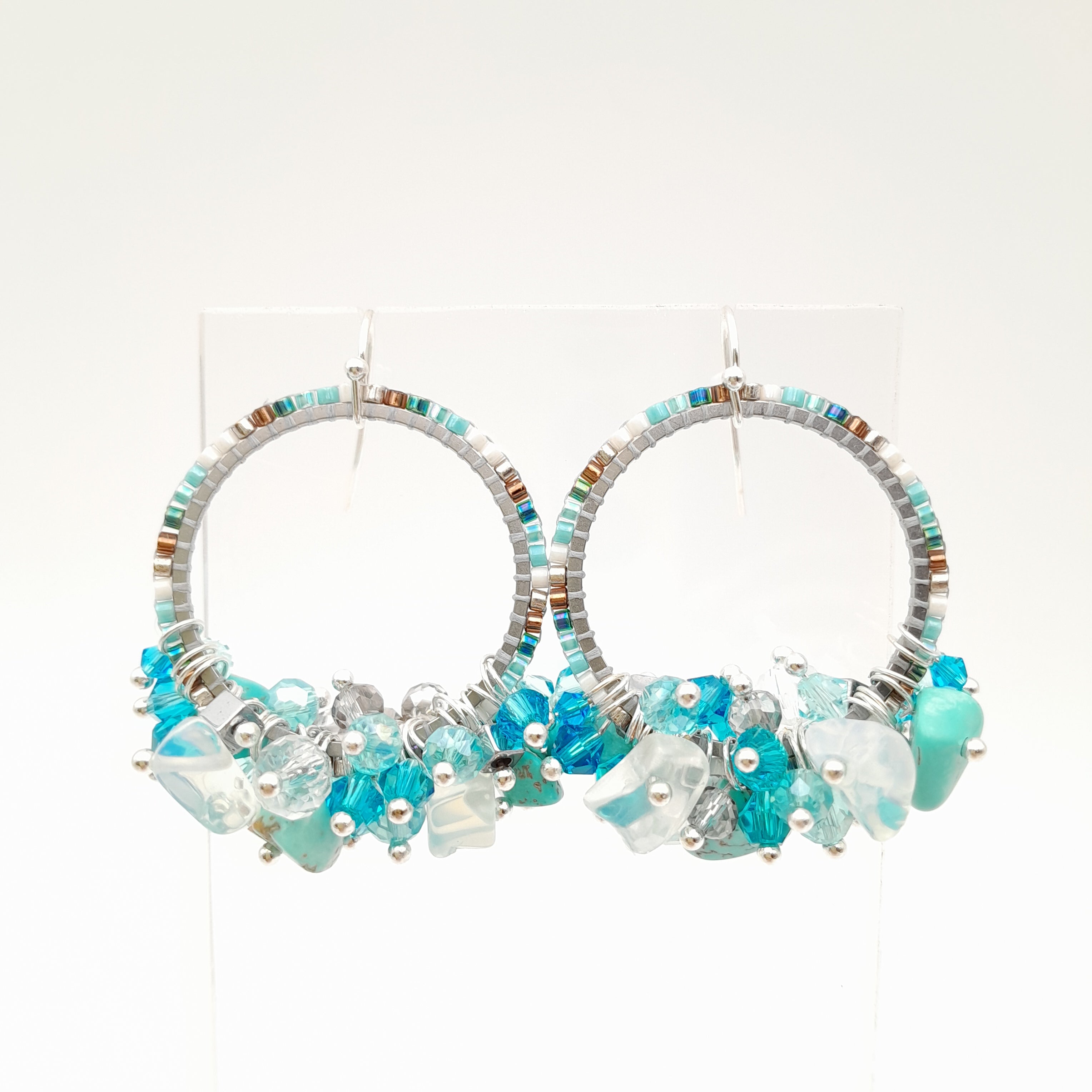 Miyuki Hoop Crystal Earrings - Turquoise