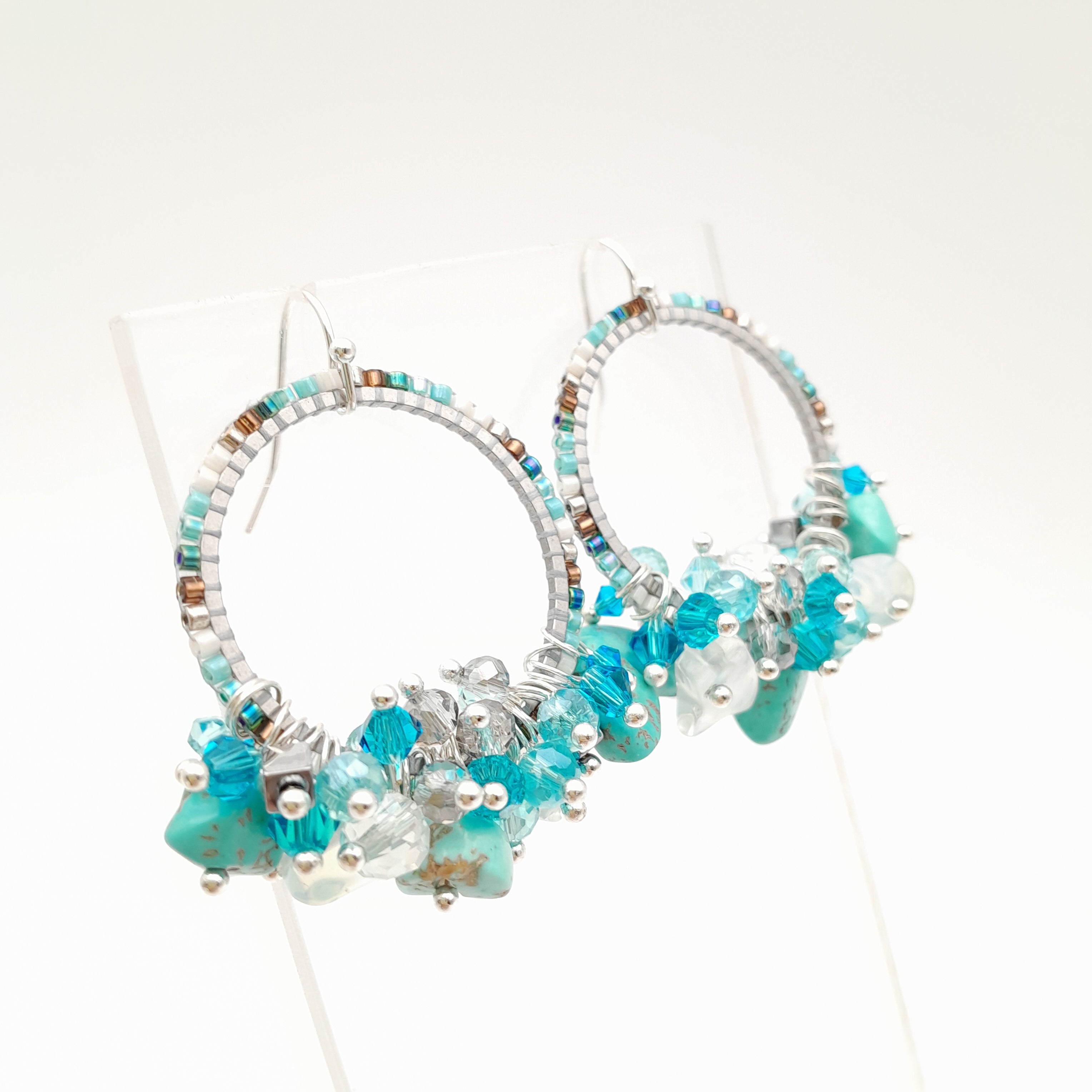 Miyuki Hoop Crystal Earrings - Turquoise