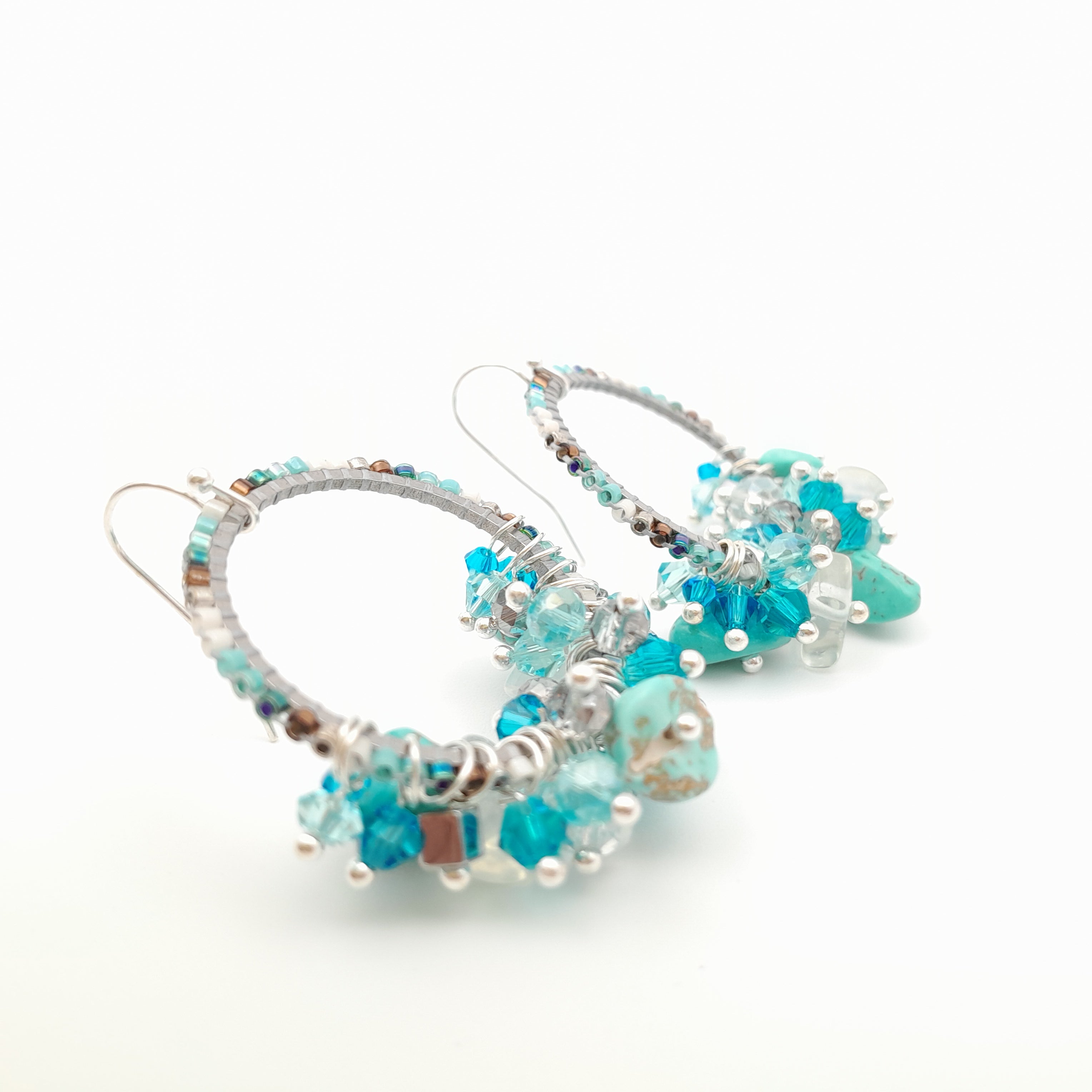 Miyuki Hoop Crystal Earrings - Turquoise