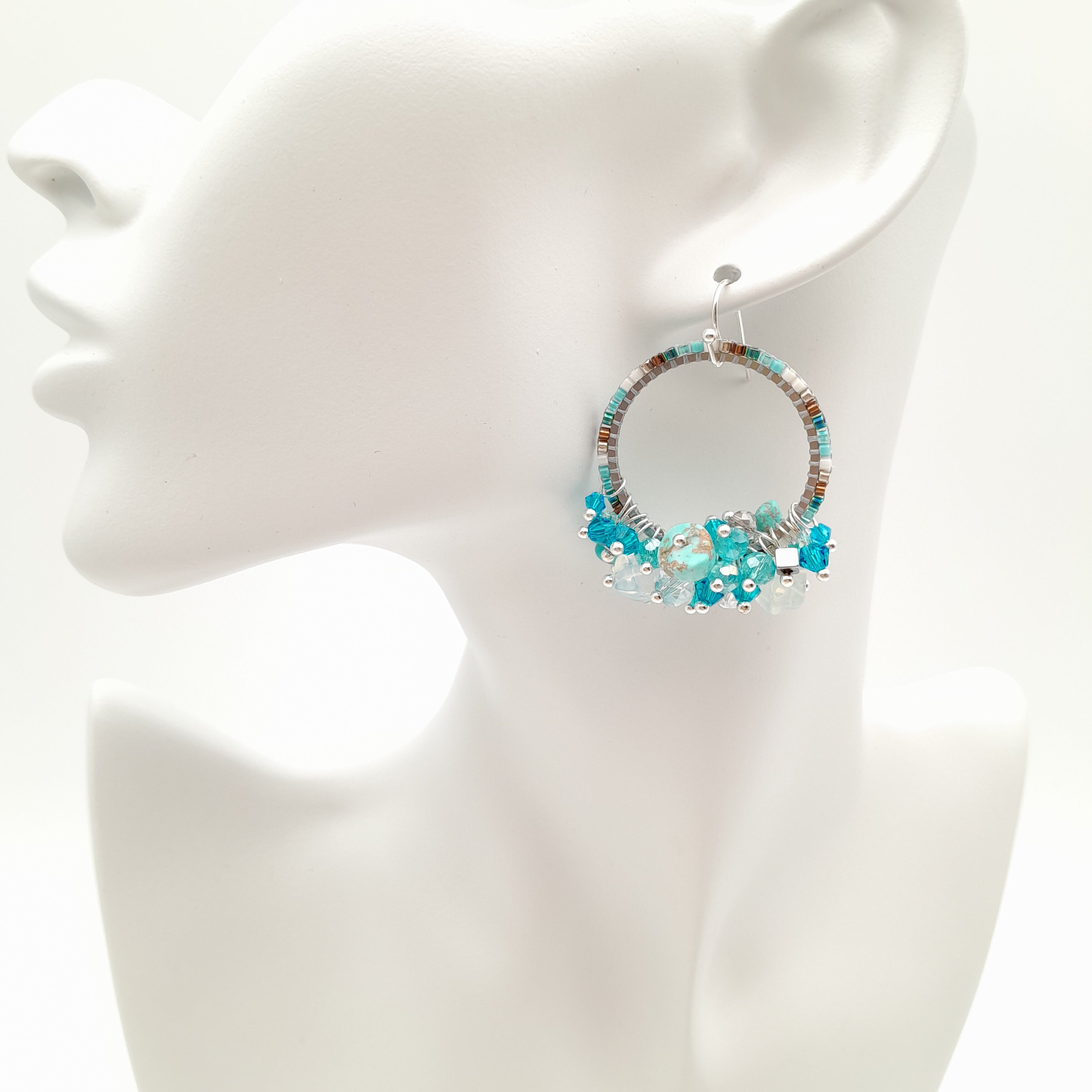Miyuki Hoop Crystal Earrings - Turquoise