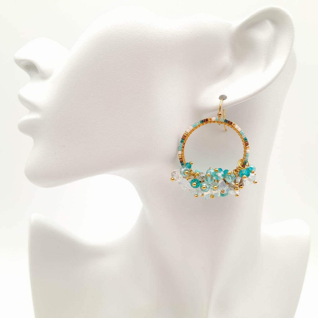 Miyuki Hoop Crystal Earrings - Turquoise