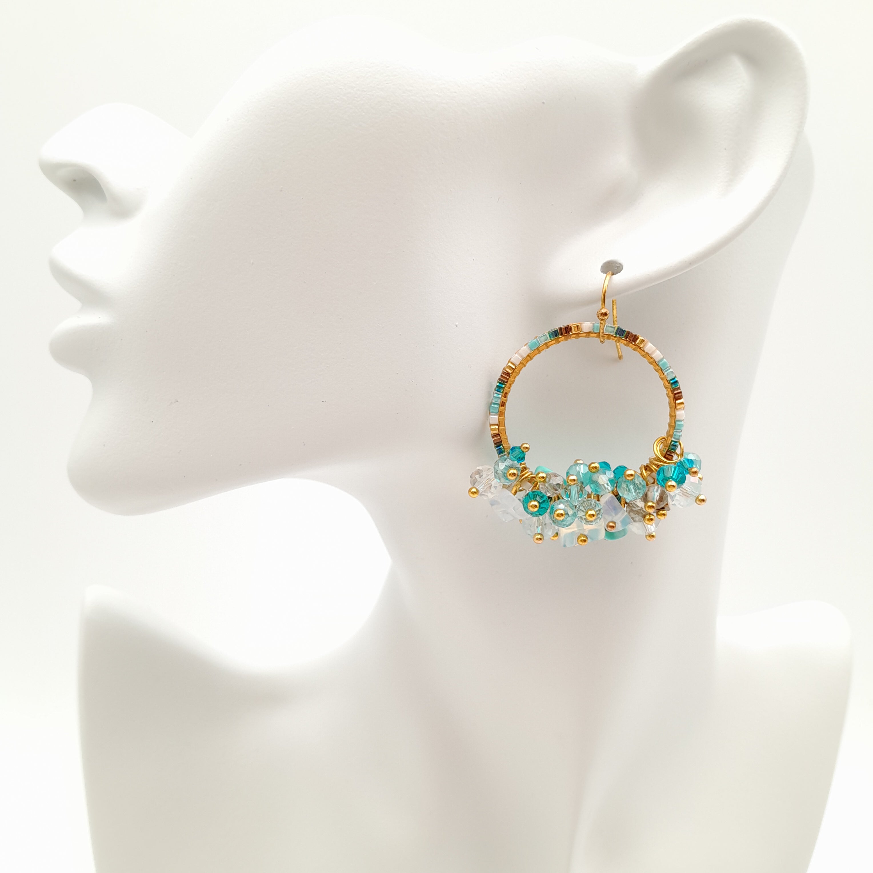 Miyuki Hoop Crystal Earrings - Turquoise