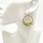 Miyuki Hoop Crystal Earrings - Sage