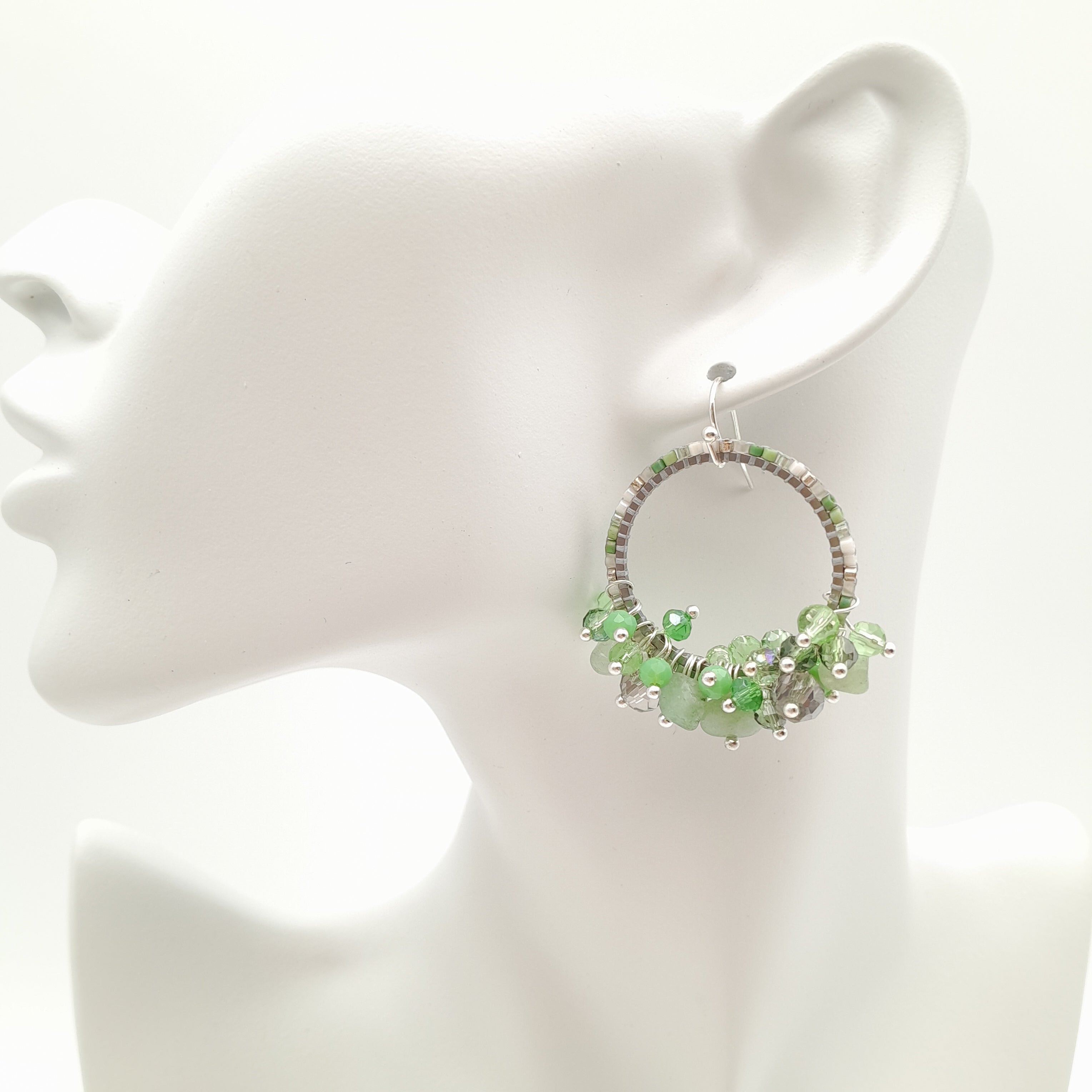 Miyuki Hoop Crystal Earrings - Sage