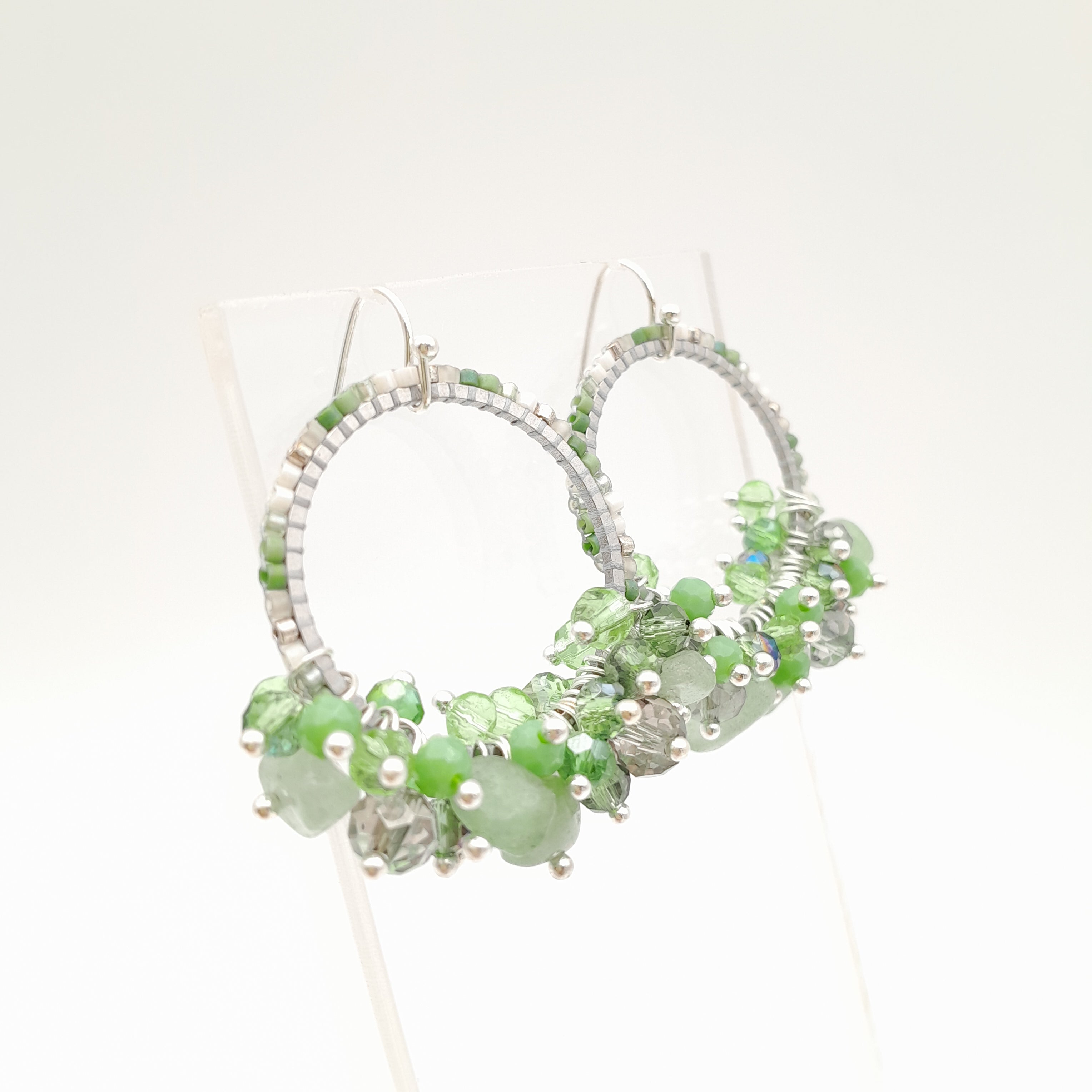 Miyuki Hoop Crystal Earrings - Sage