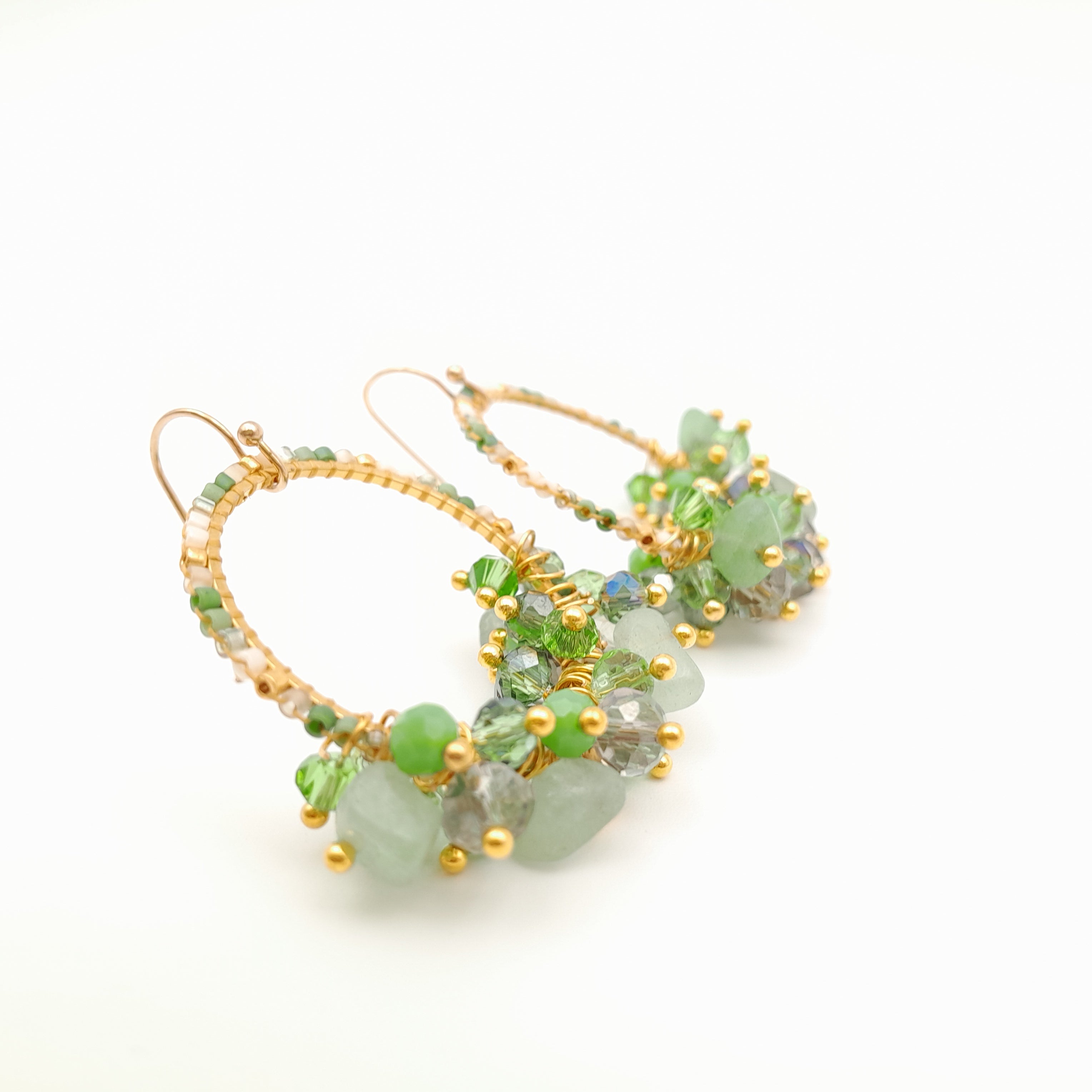 Miyuki Hoop Crystal Earrings - Sage