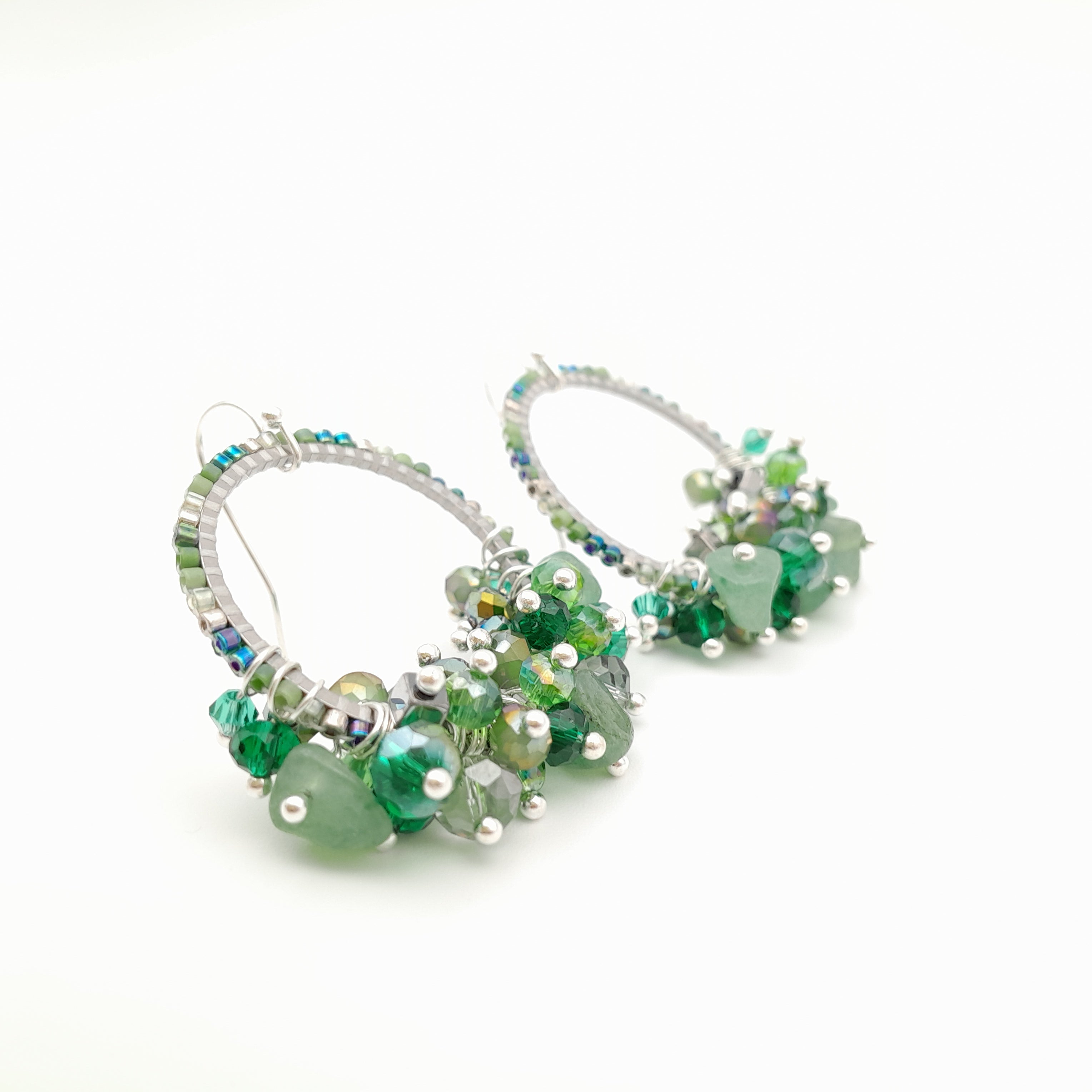 Miyuki Hoop Crystal Earrings - Emerald