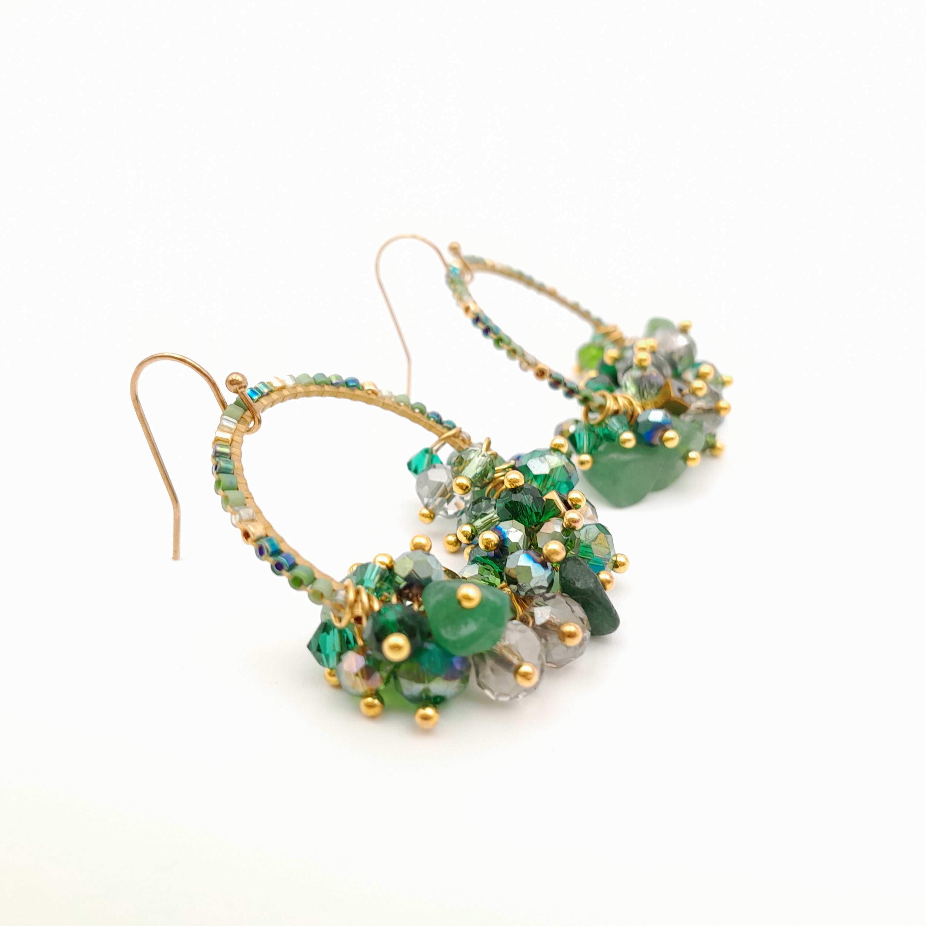 Miyuki Hoop Crystal Earrings - Emerald