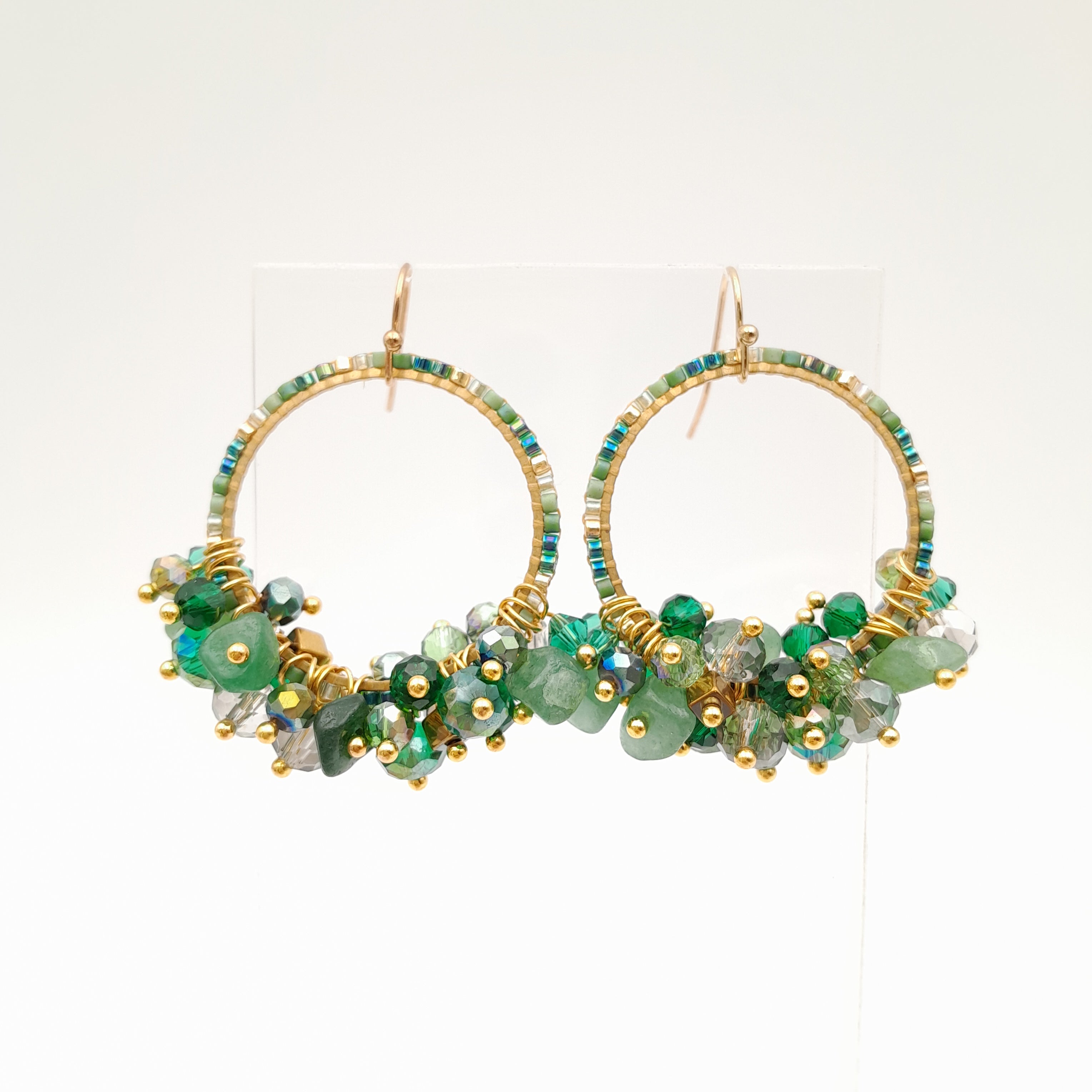 Miyuki Hoop Crystal Earrings - Emerald