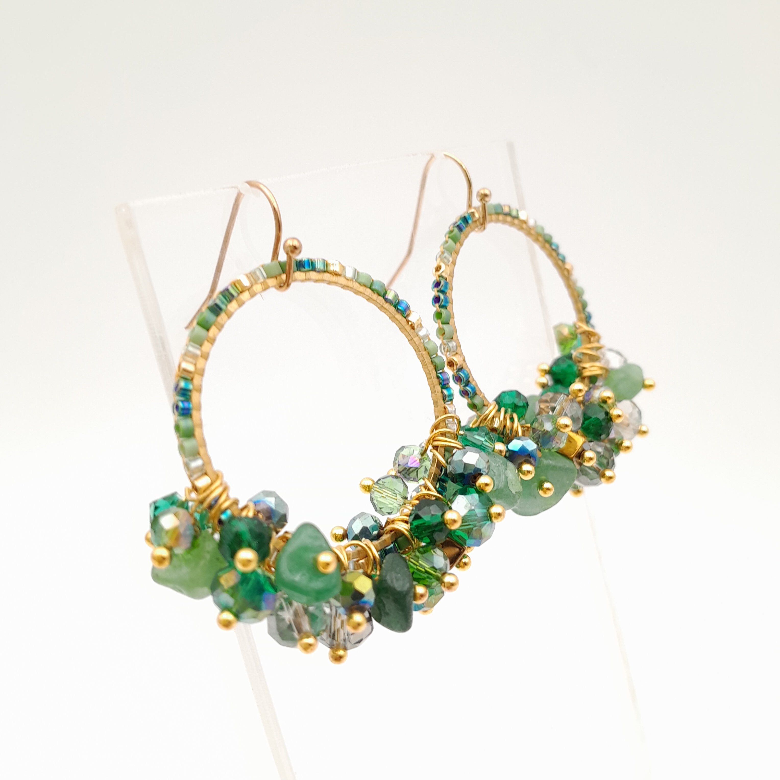 Miyuki Hoop Crystal Earrings - Emerald