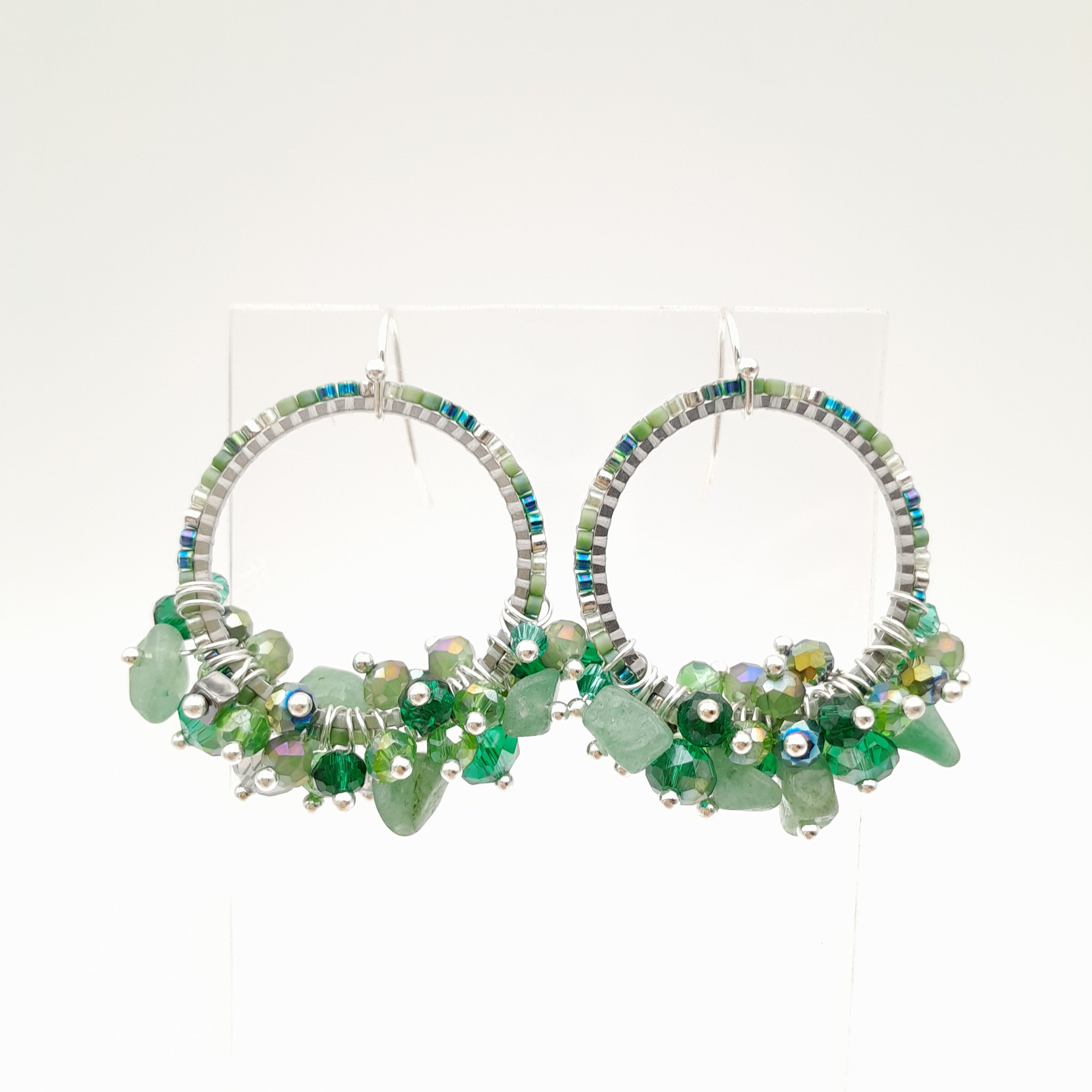 Miyuki Hoop Crystal Earrings - Emerald