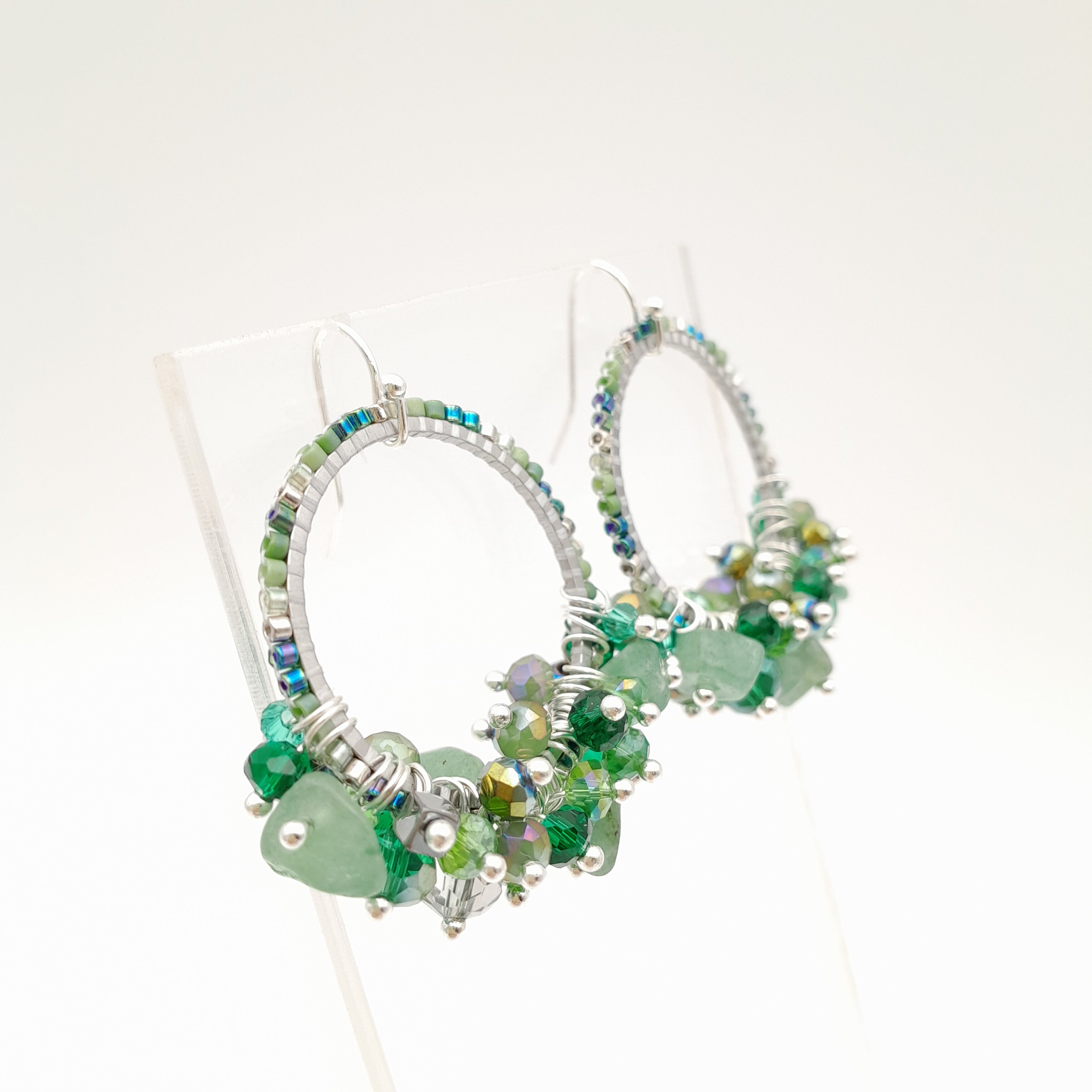 Miyuki Hoop Crystal Earrings - Emerald