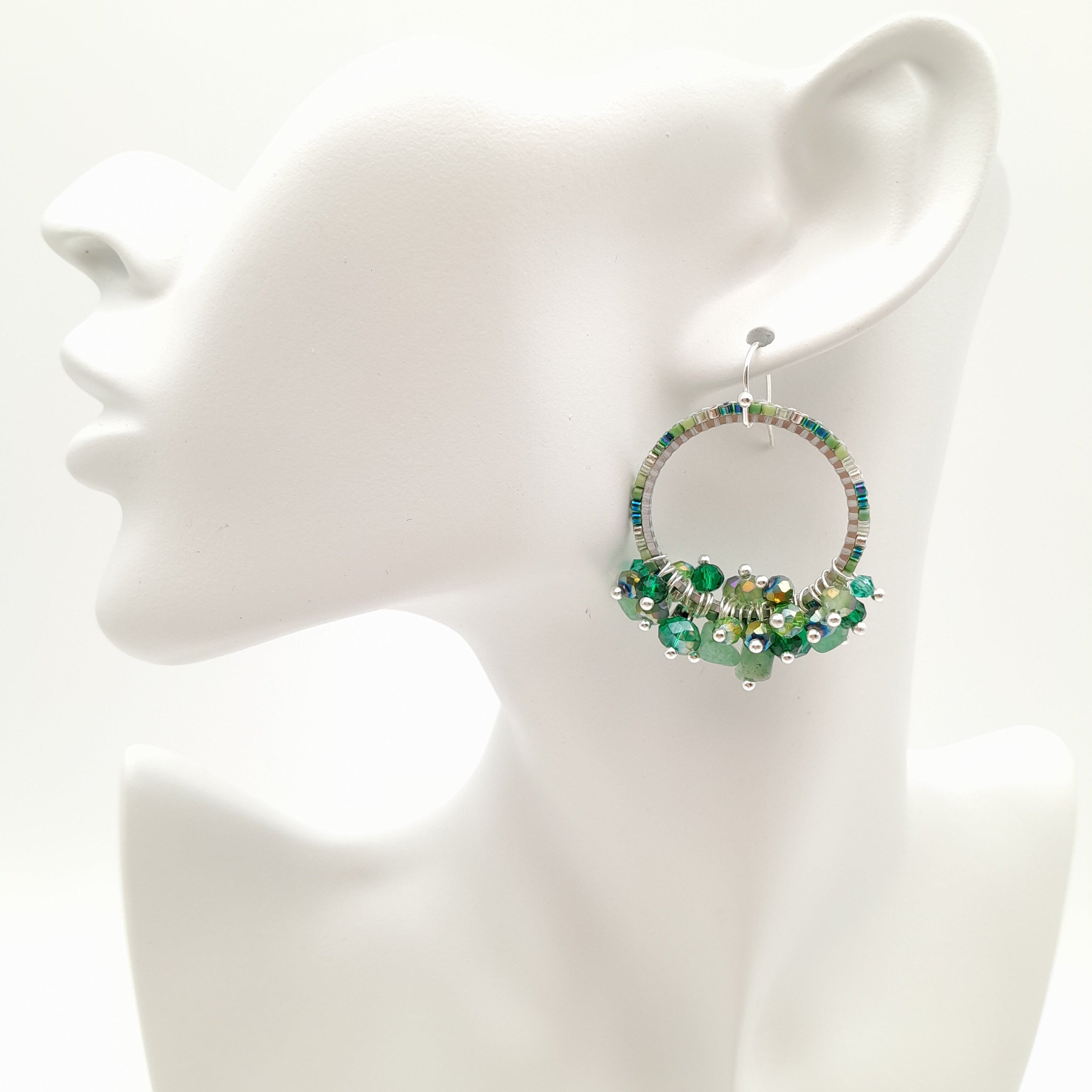 Miyuki Hoop Crystal Earrings - Emerald