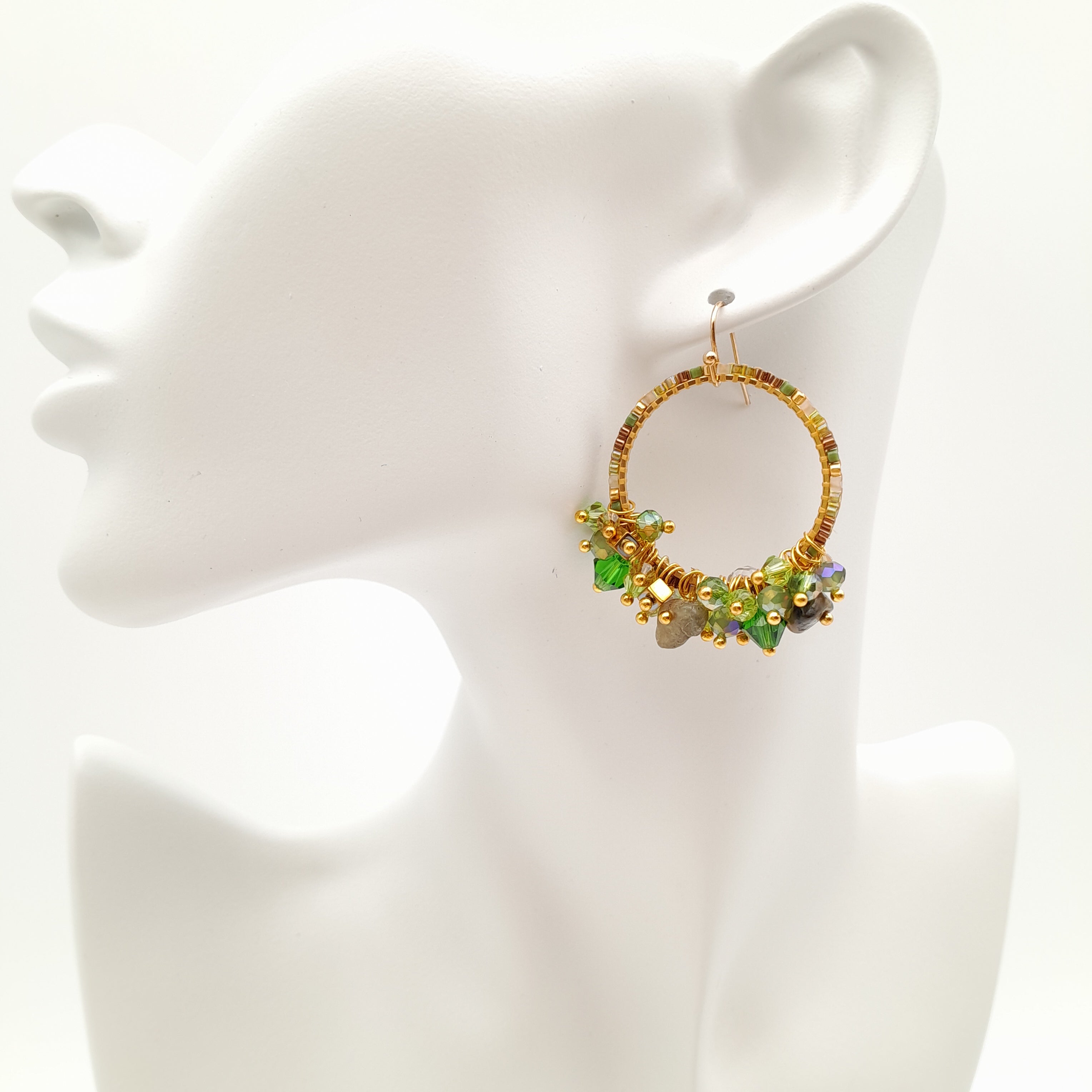 Miyuki Hoop Crystal Earrings - Olive