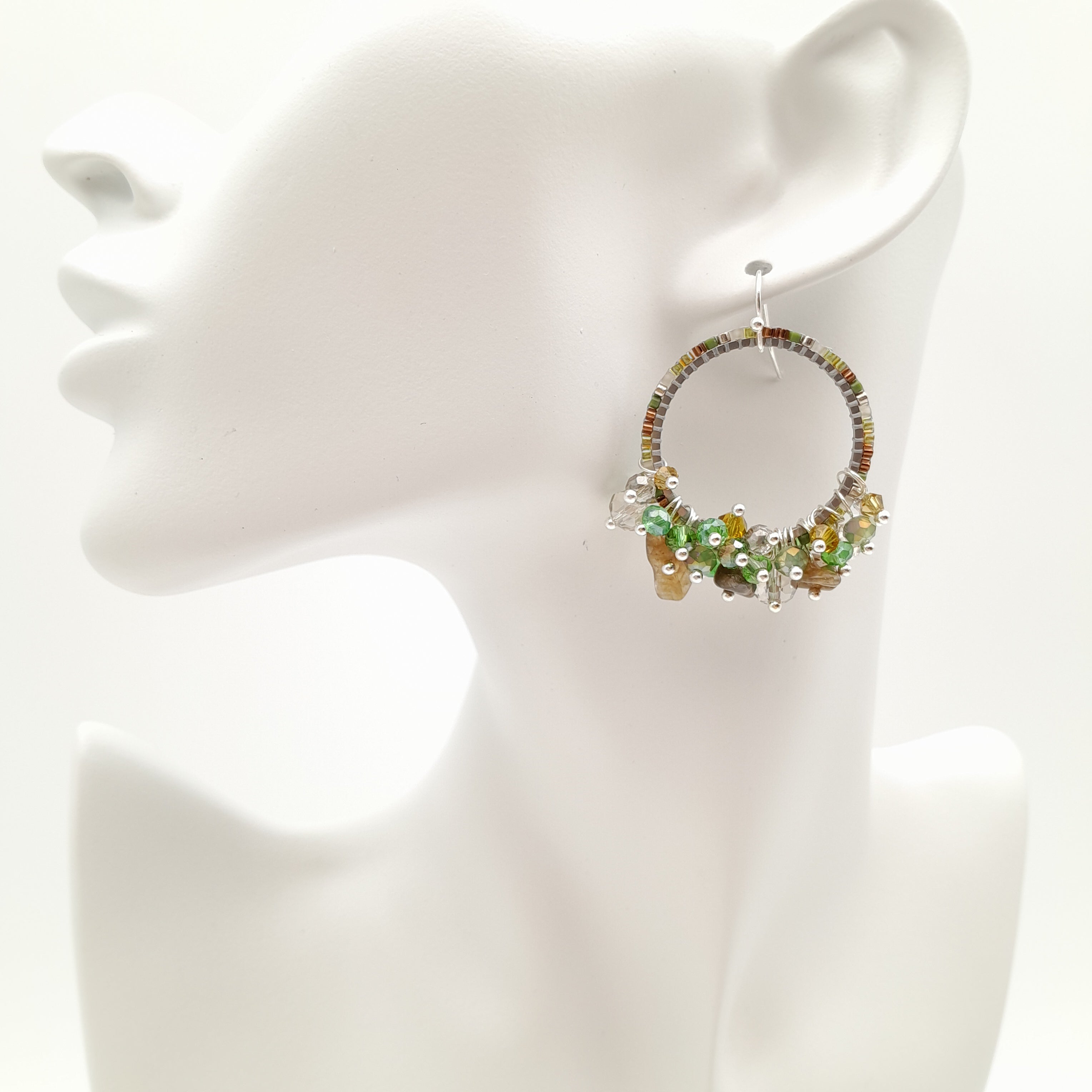 Miyuki Hoop Crystal Earrings - Olive