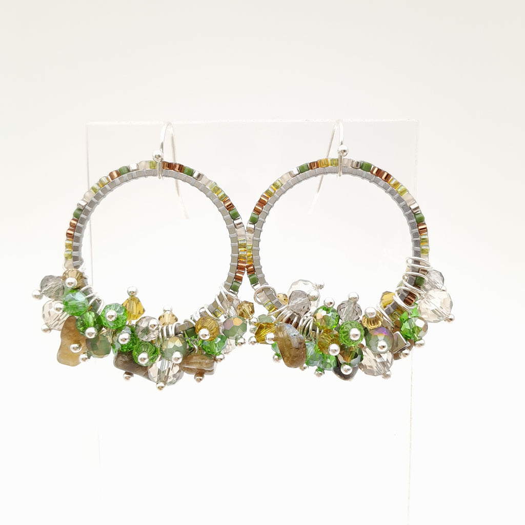 Miyuki Hoop Crystal Earrings - Olive